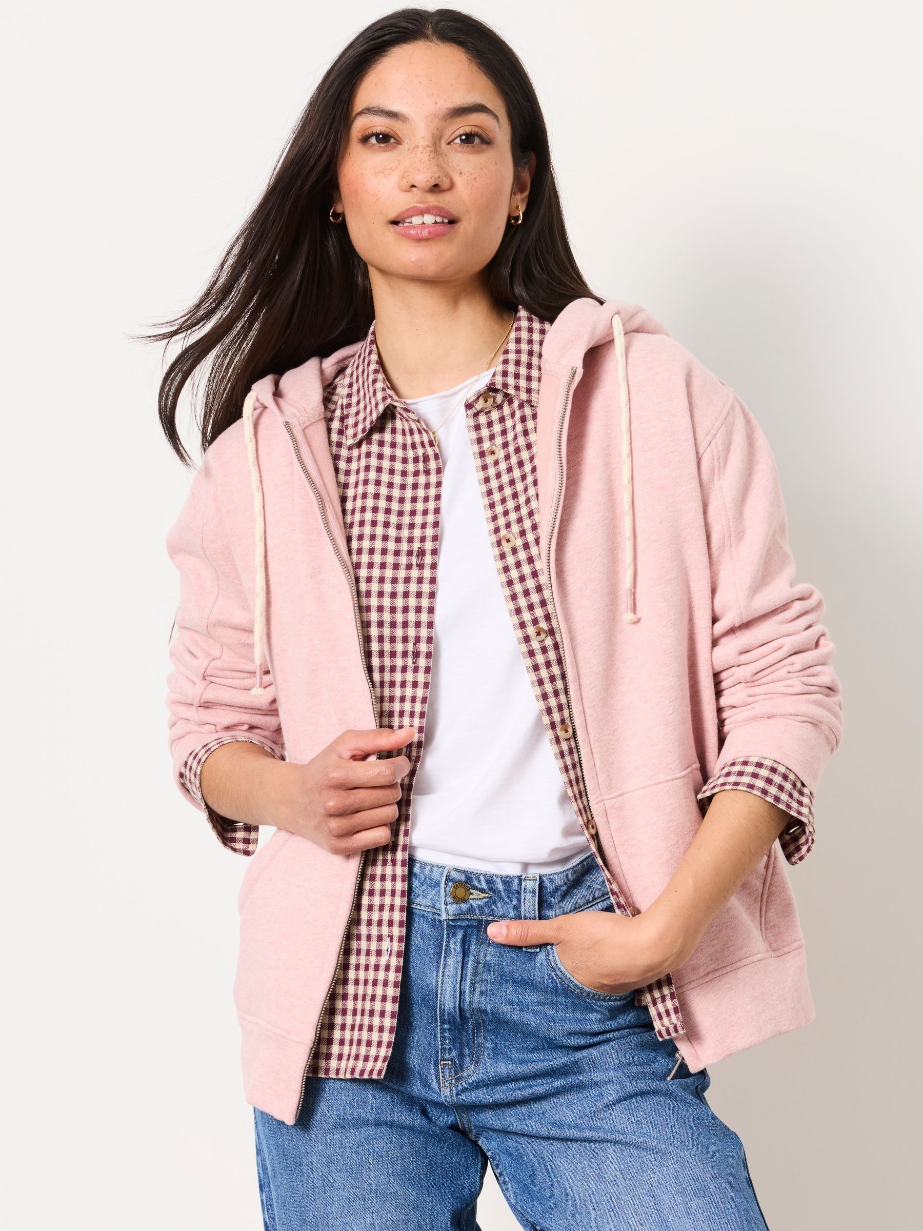 Fern Rose Pink Marl Zip Through Hoodie - Image 1 of 6