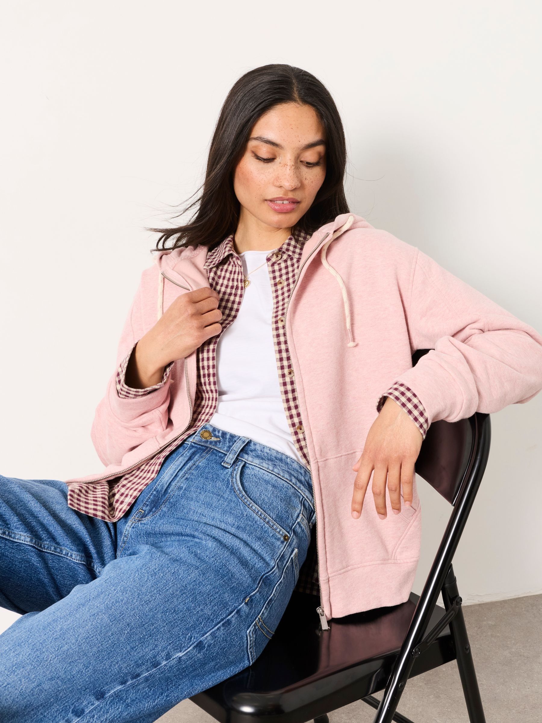 Fern Rose Pink Marl Zip Through Hoodie - Image 5 of 6