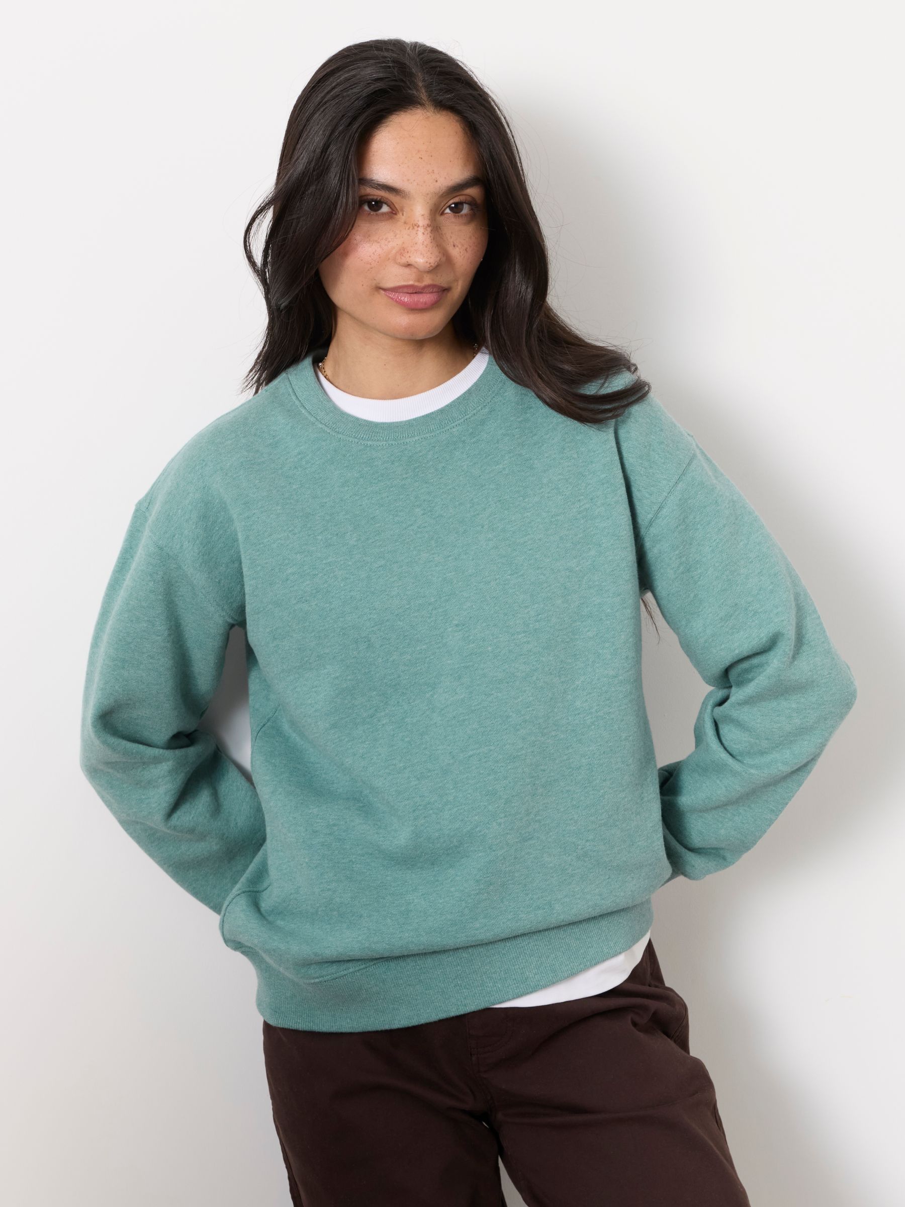Crew Sweat Top in Green Marl - Image 1 of 5