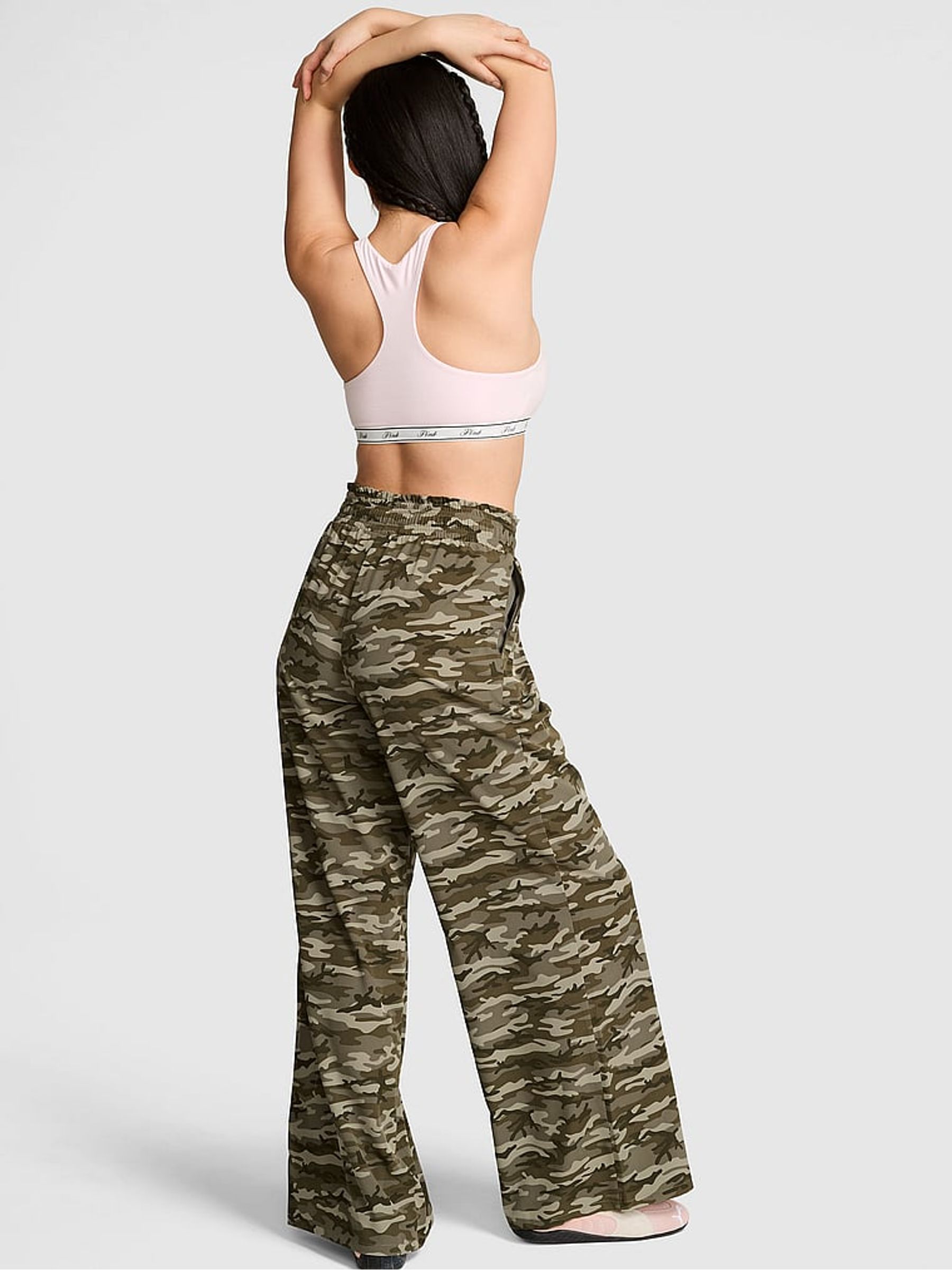 Green Camo Stretch Woven Wide Leg Trousers - Image 2 of 2