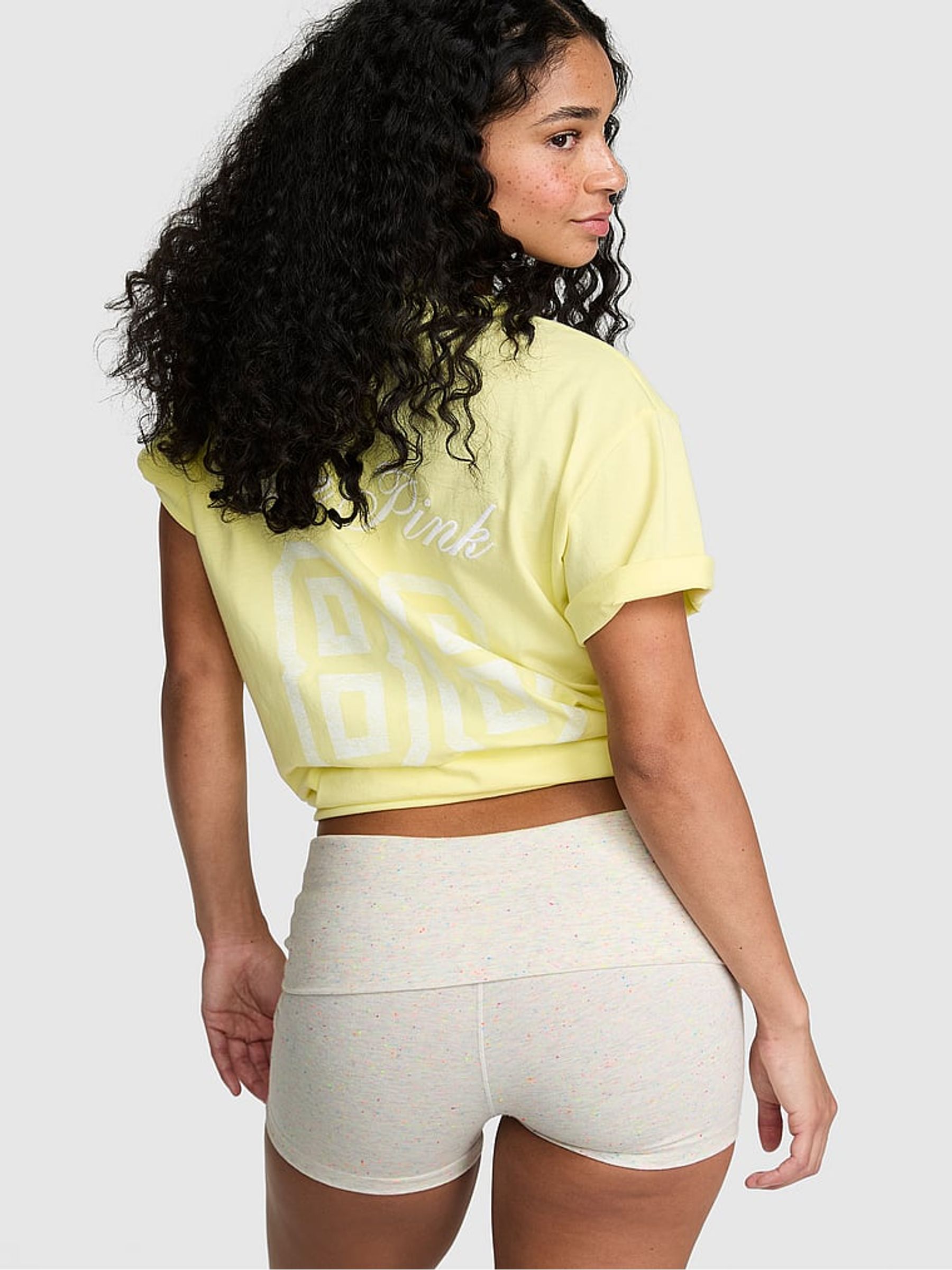 Beige Confetti Cotton Foldover Shorts - Image 2 of 2