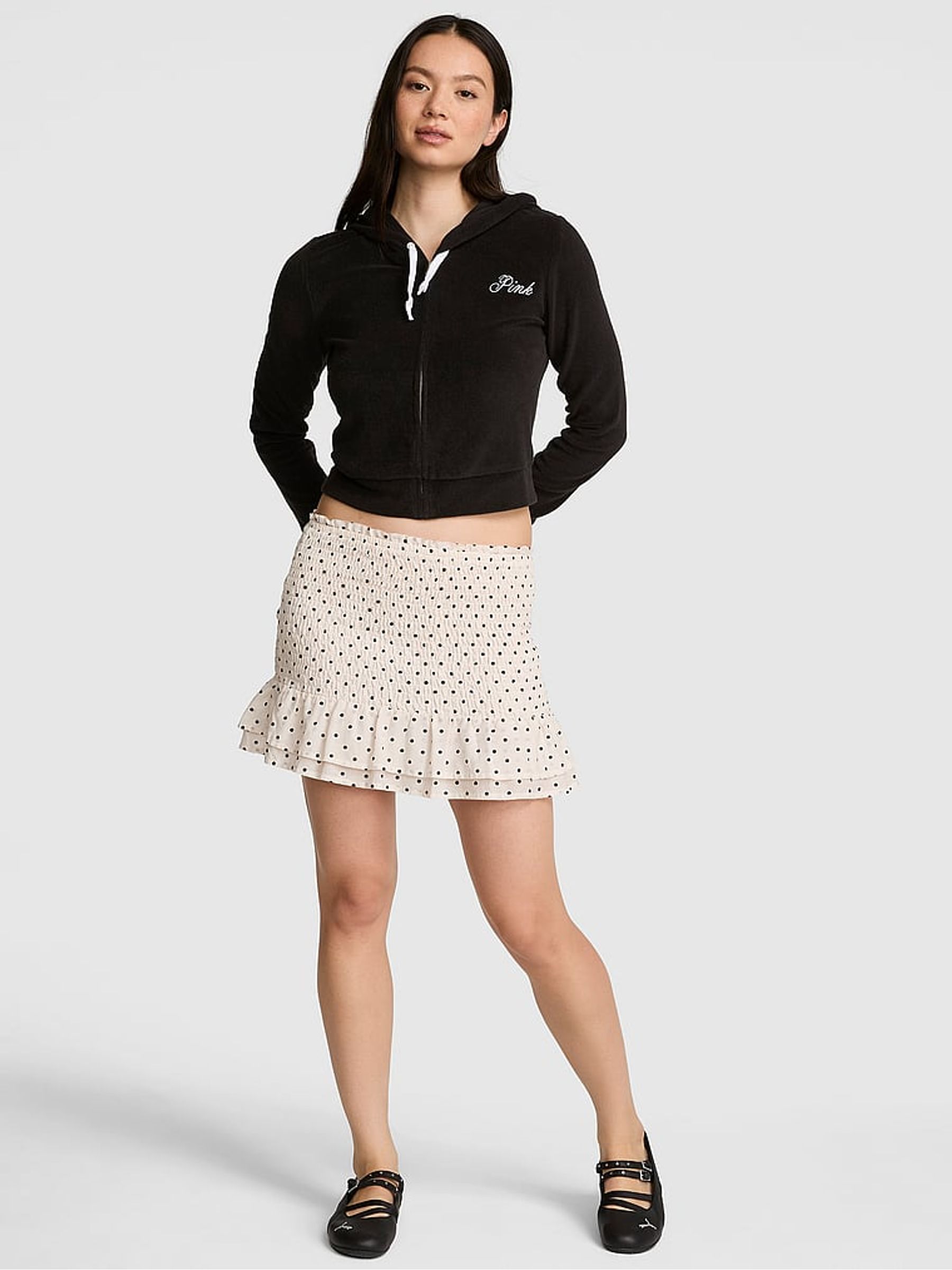 Winter White Polka Dots Smock Mini Skirt - Image 1 of 3