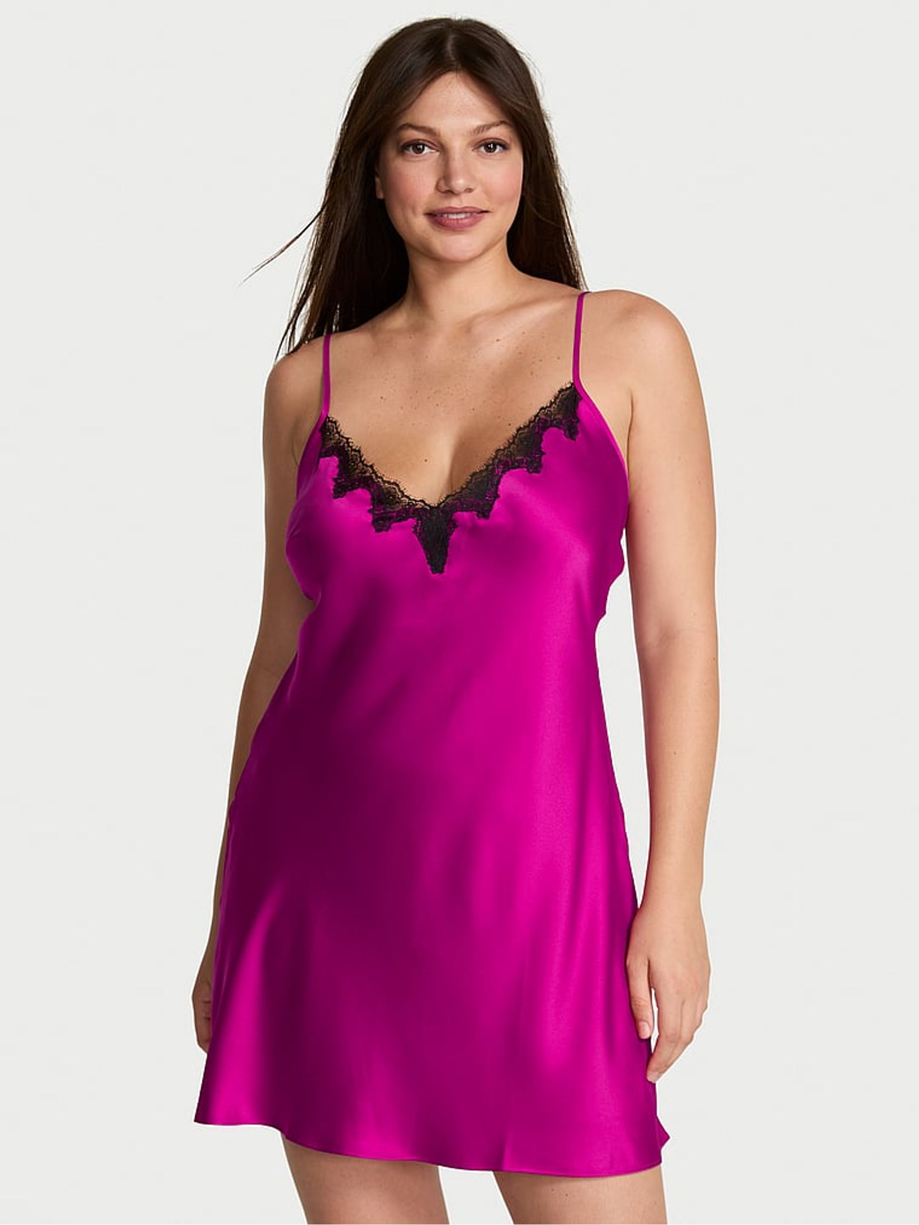 Berrylicious Purple Satin Lace Trim Slip Dress - Image 1 of 2