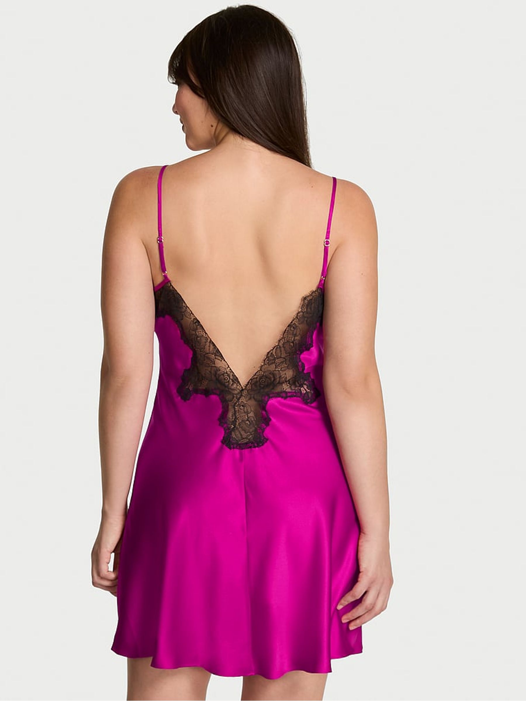 Berrylicious Purple Satin Lace Trim Slip Dress - Image 2 of 2