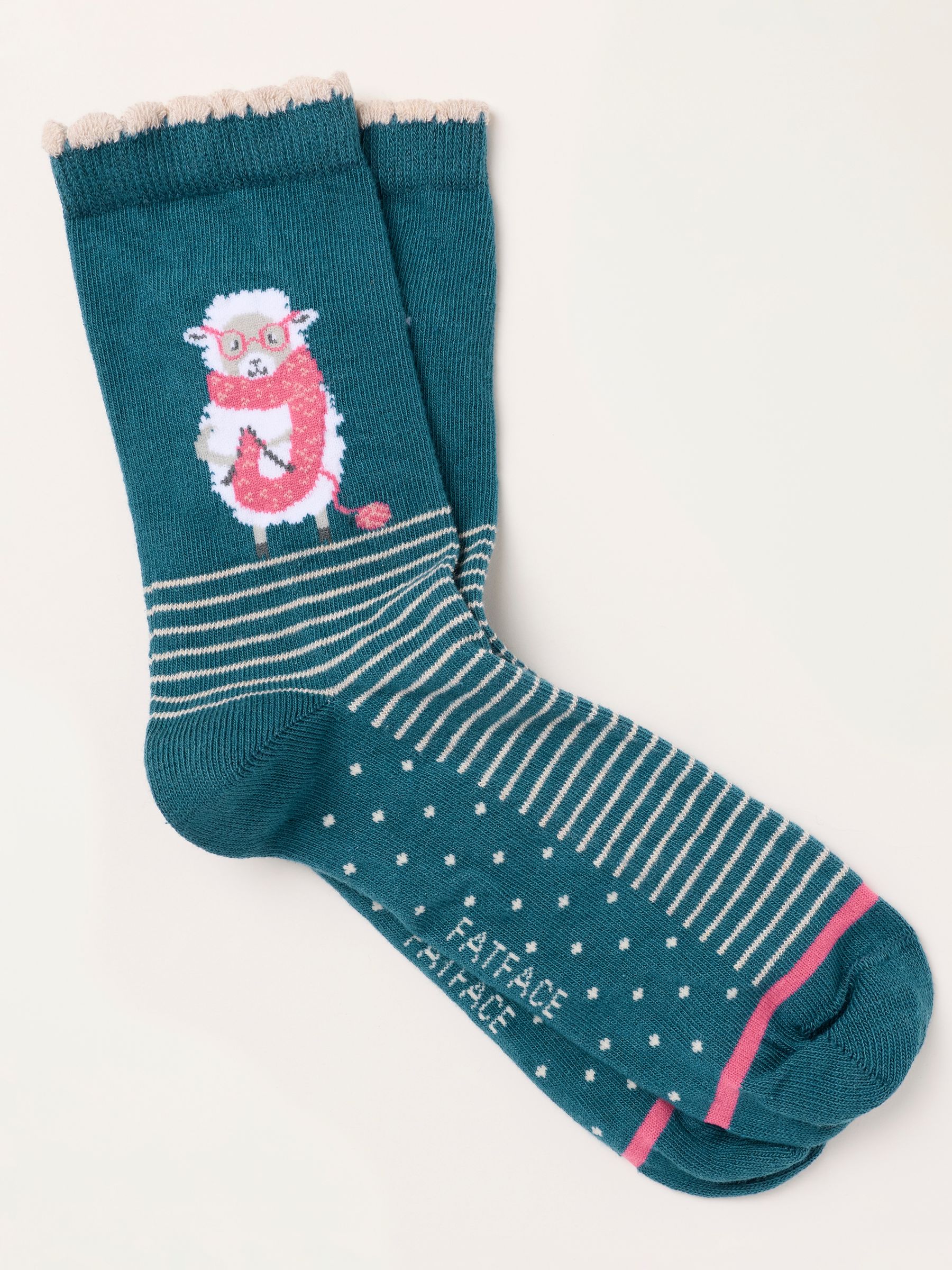 Teal Blue Knitting Sheep Socks - Image 1 of 2 Teal Blue Knitting Sheep Socks - Image 1 of 2