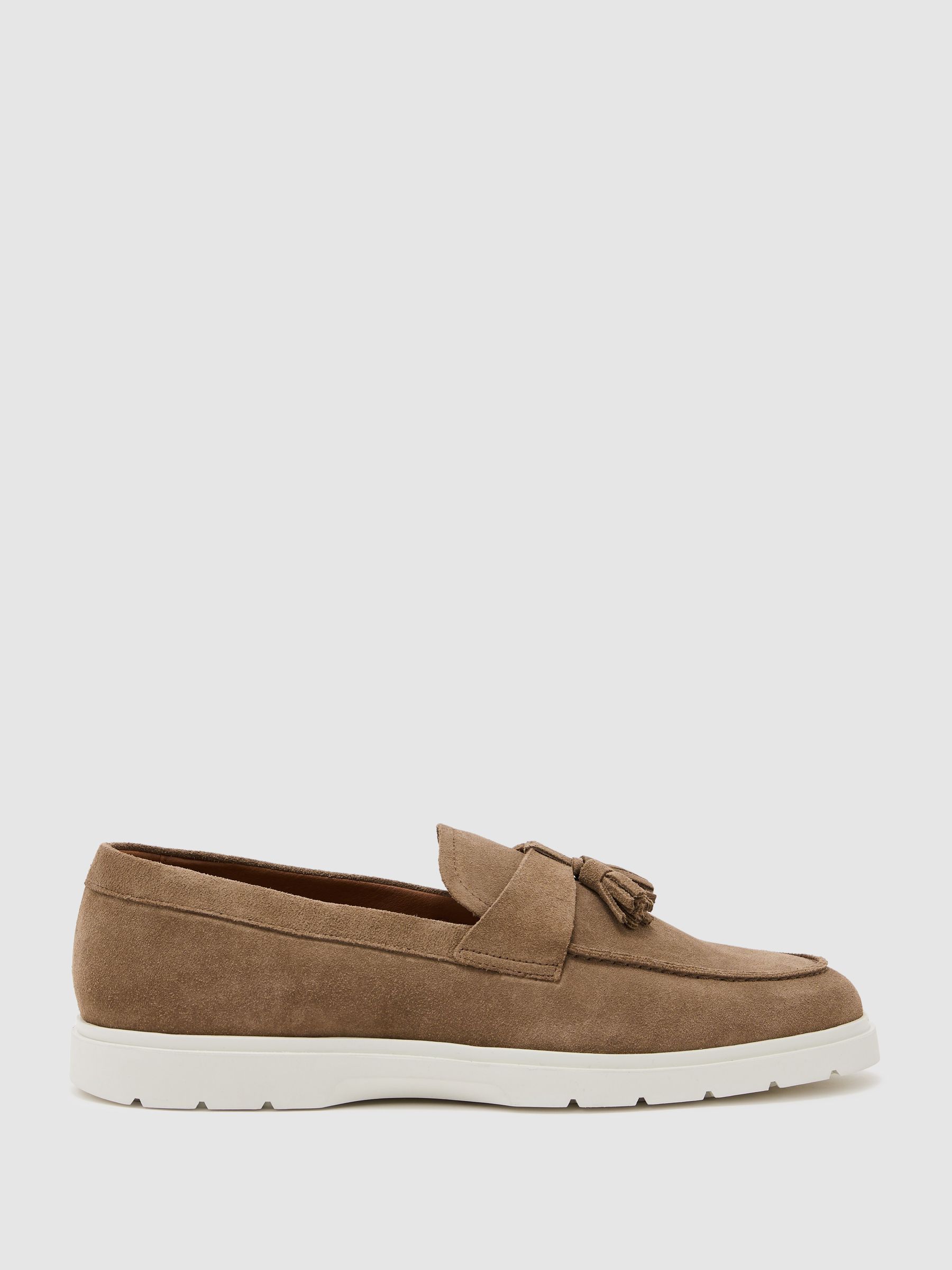 Suede Tassel Loafers in Dark Taupe Brown - Image 1 of 4