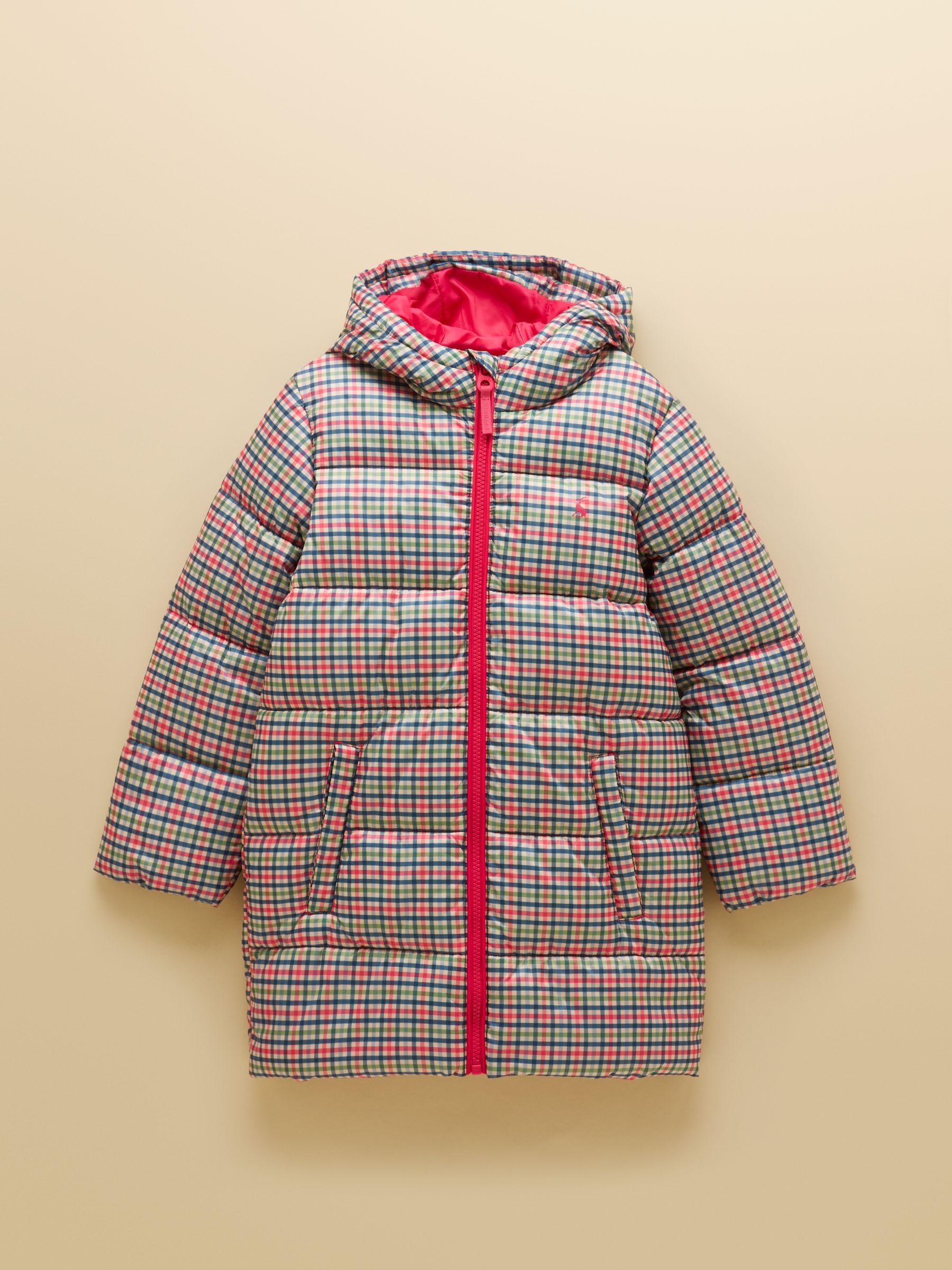 Girls' Long Cairn Pink Check Showerproof Padded Coat - Image 2 of 5