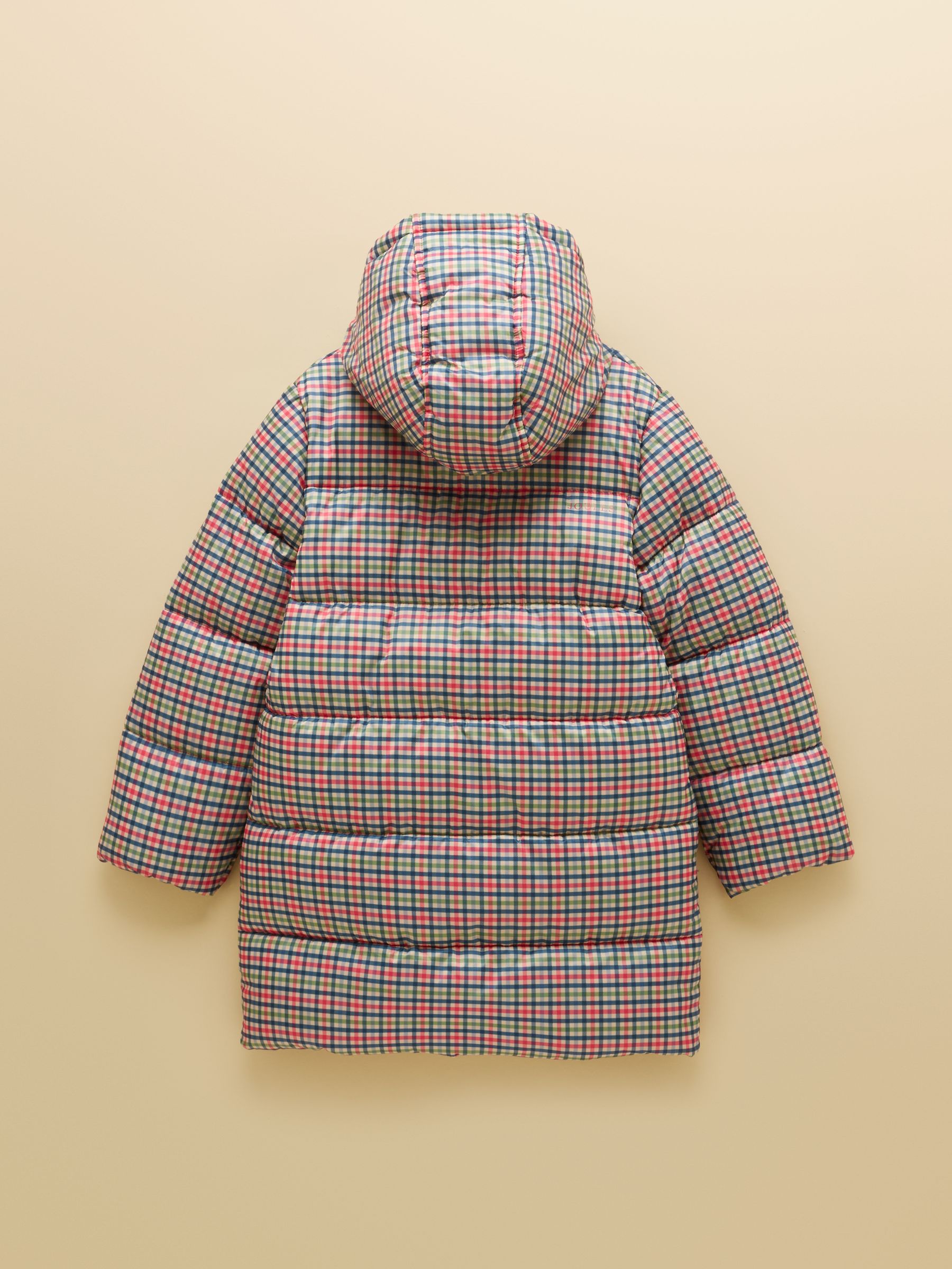 Girls' Long Cairn Pink Check Showerproof Padded Coat - Image 3 of 5