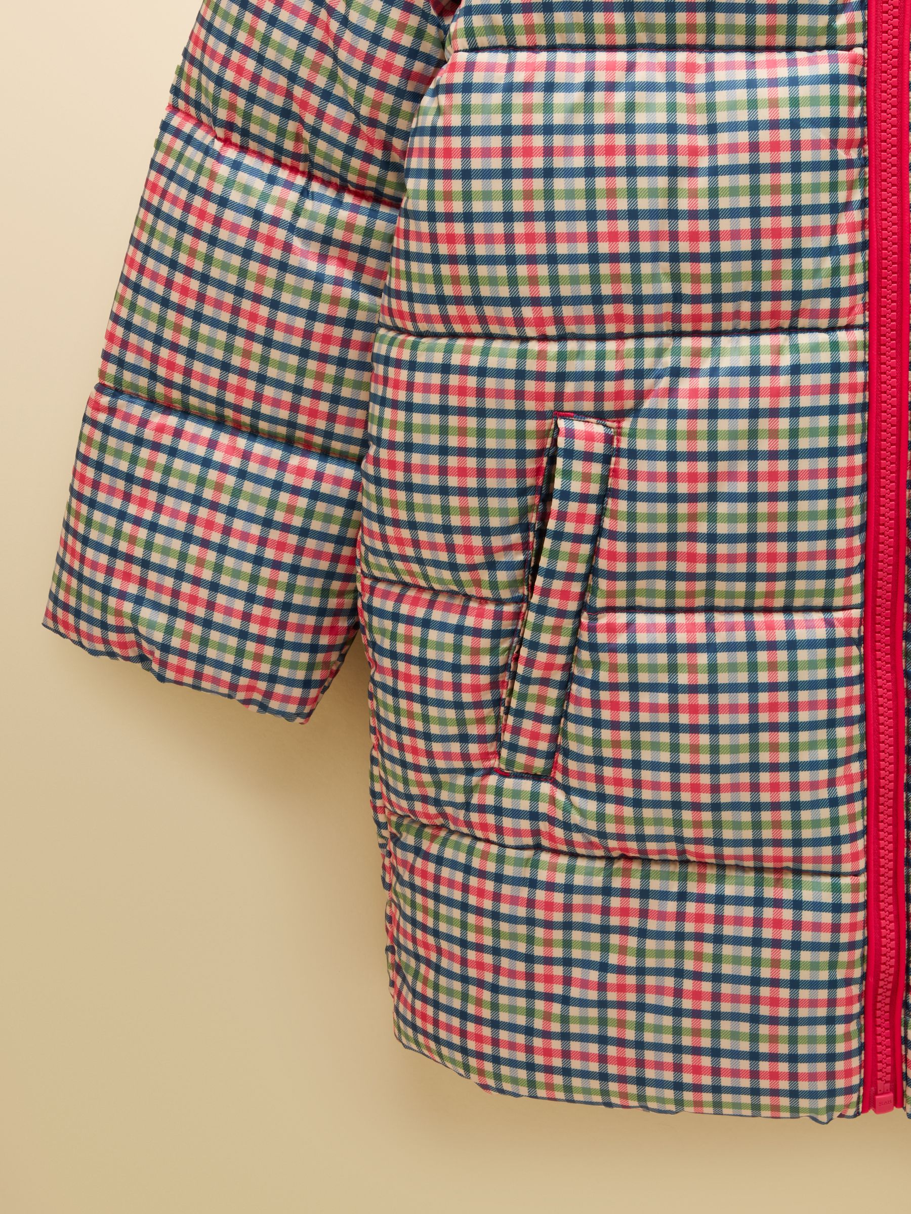 Girls' Long Cairn Pink Check Showerproof Padded Coat - Image 4 of 5