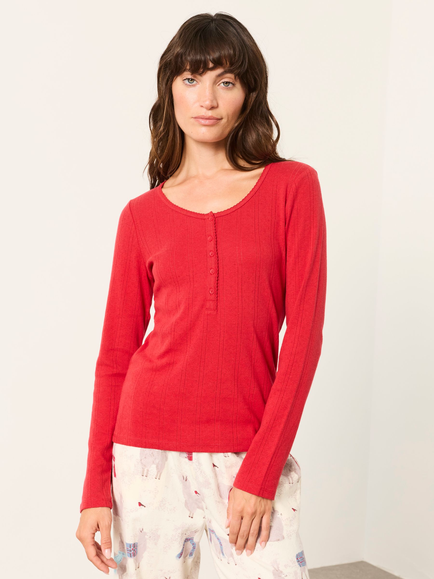 Hattie Red Henley Pointelle Top - Image 1 of 6