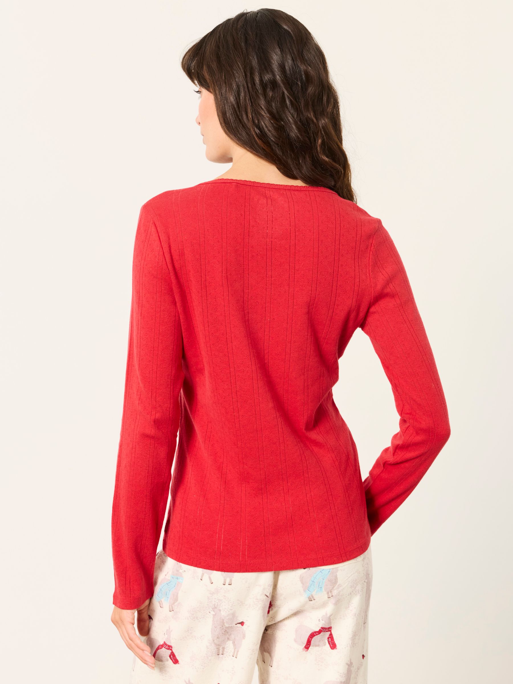 Hattie Red Henley Pointelle Top - Image 2 of 6 Hattie Red Henley Pointelle Top - Image 2 of 6