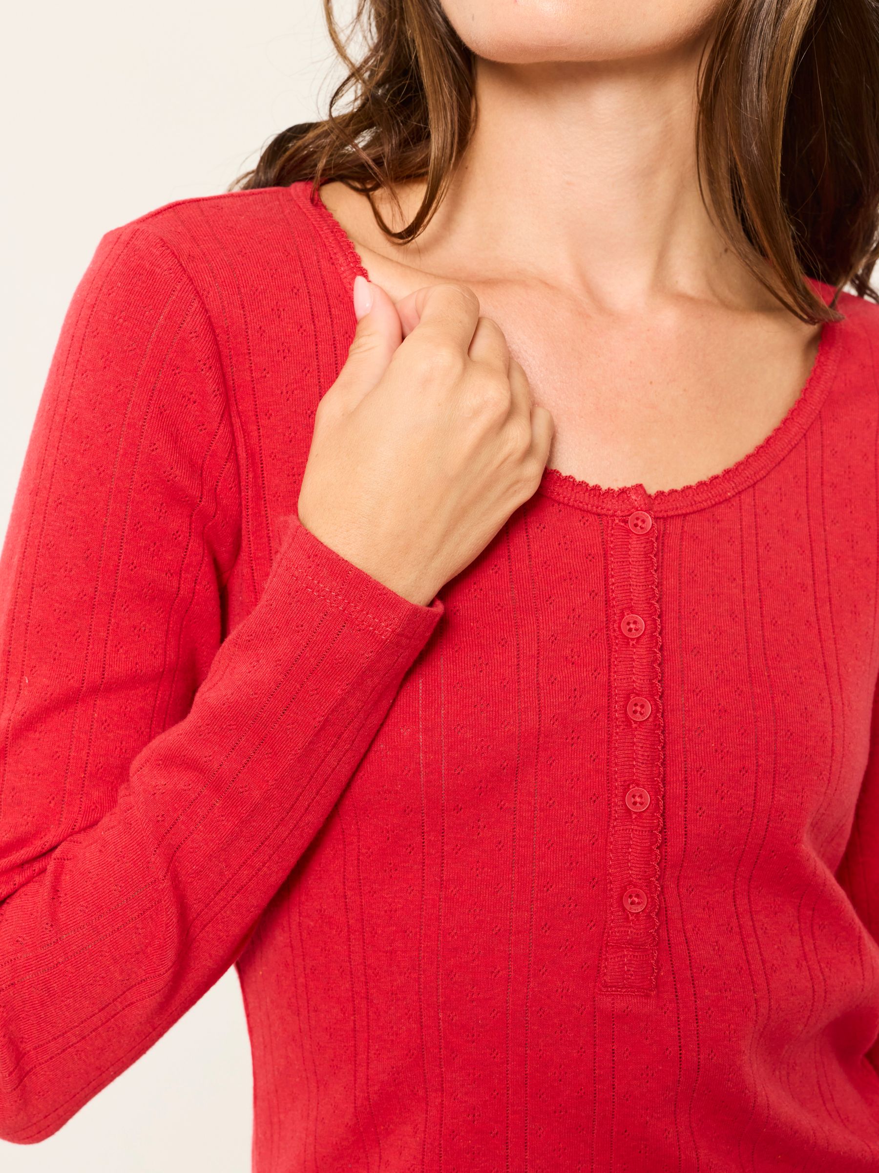 Hattie Red Henley Pointelle Top - Image 3 of 6