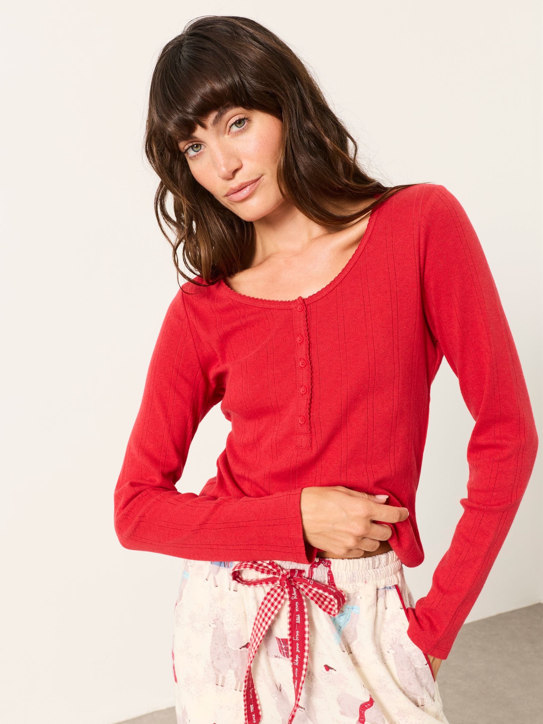 Hattie Red Henley Pointelle Top - Image 4 of 6
