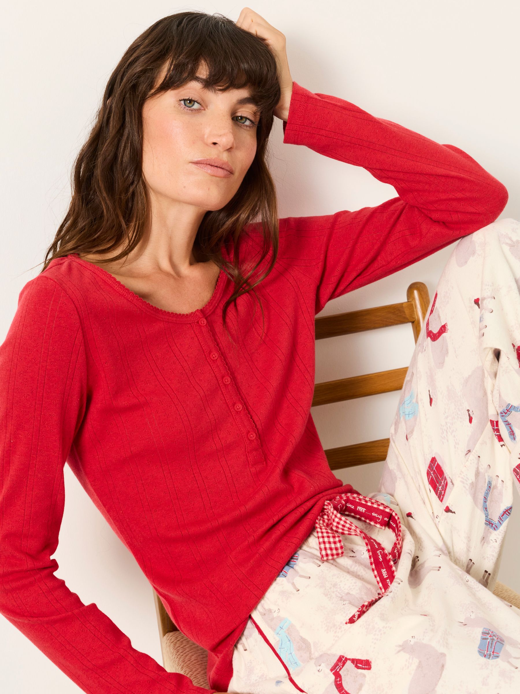 Hattie Red Henley Pointelle Top - Image 5 of 6