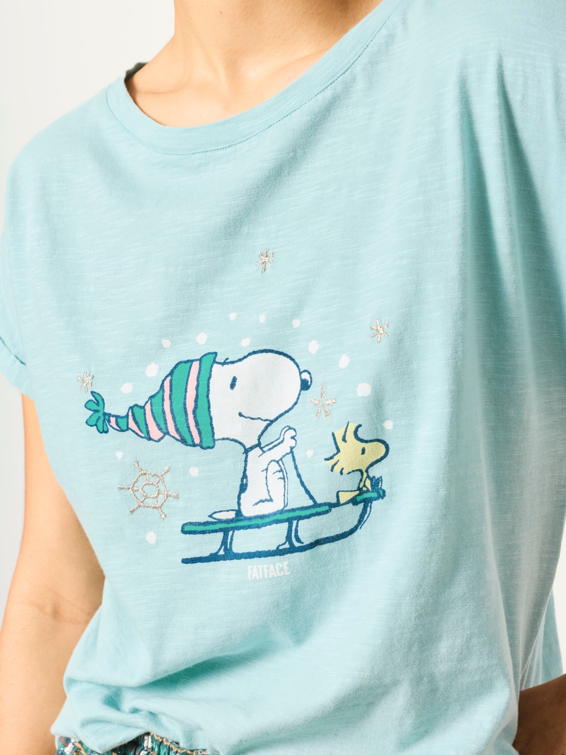 Teal Blue Snowflake Snoopy Short and Tee Pyjama Set - Image 3 of 6