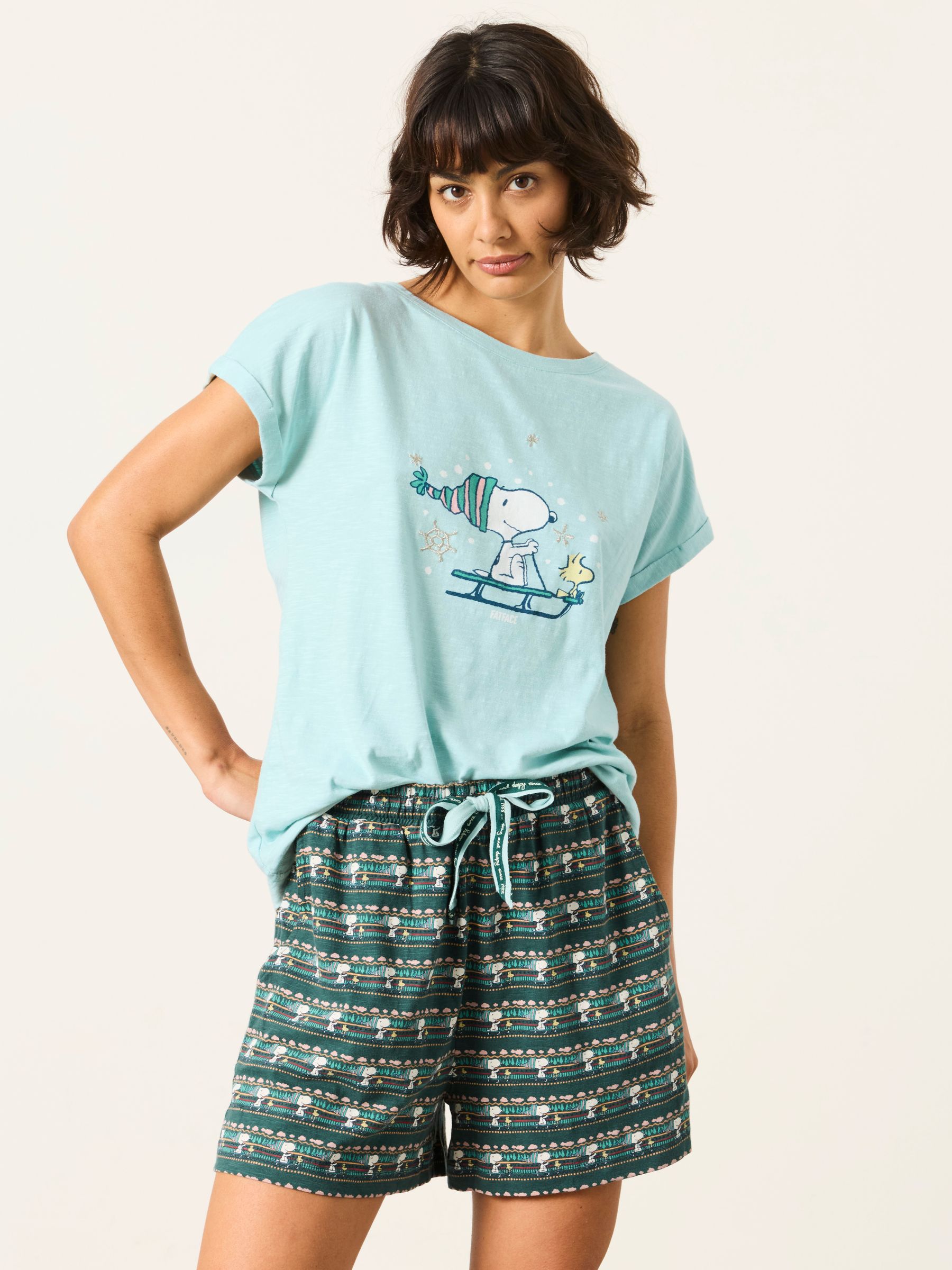 Teal Blue Snowflake Snoopy Short and Tee Pyjama Set - Image 4 of 6