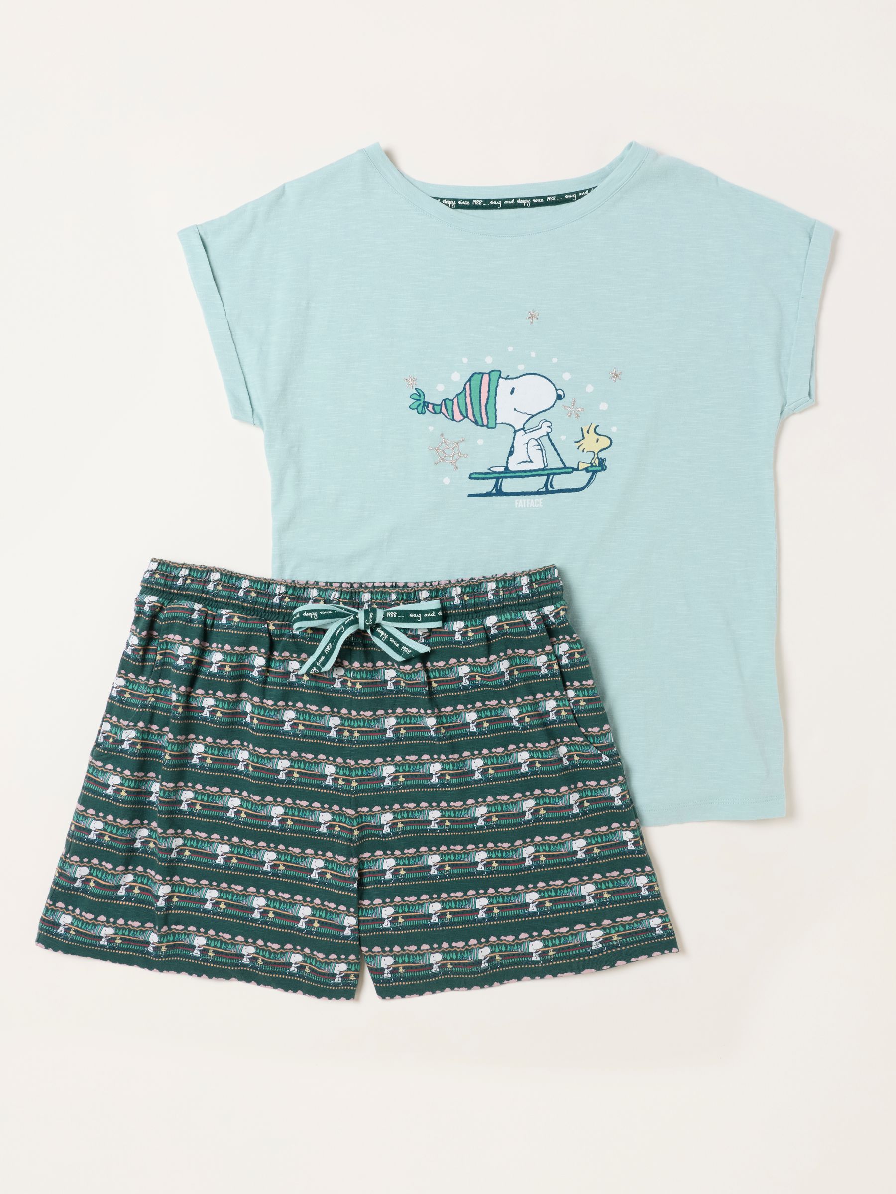 Teal Blue Snowflake Snoopy Short and Tee Pyjama Set - Image 5 of 6