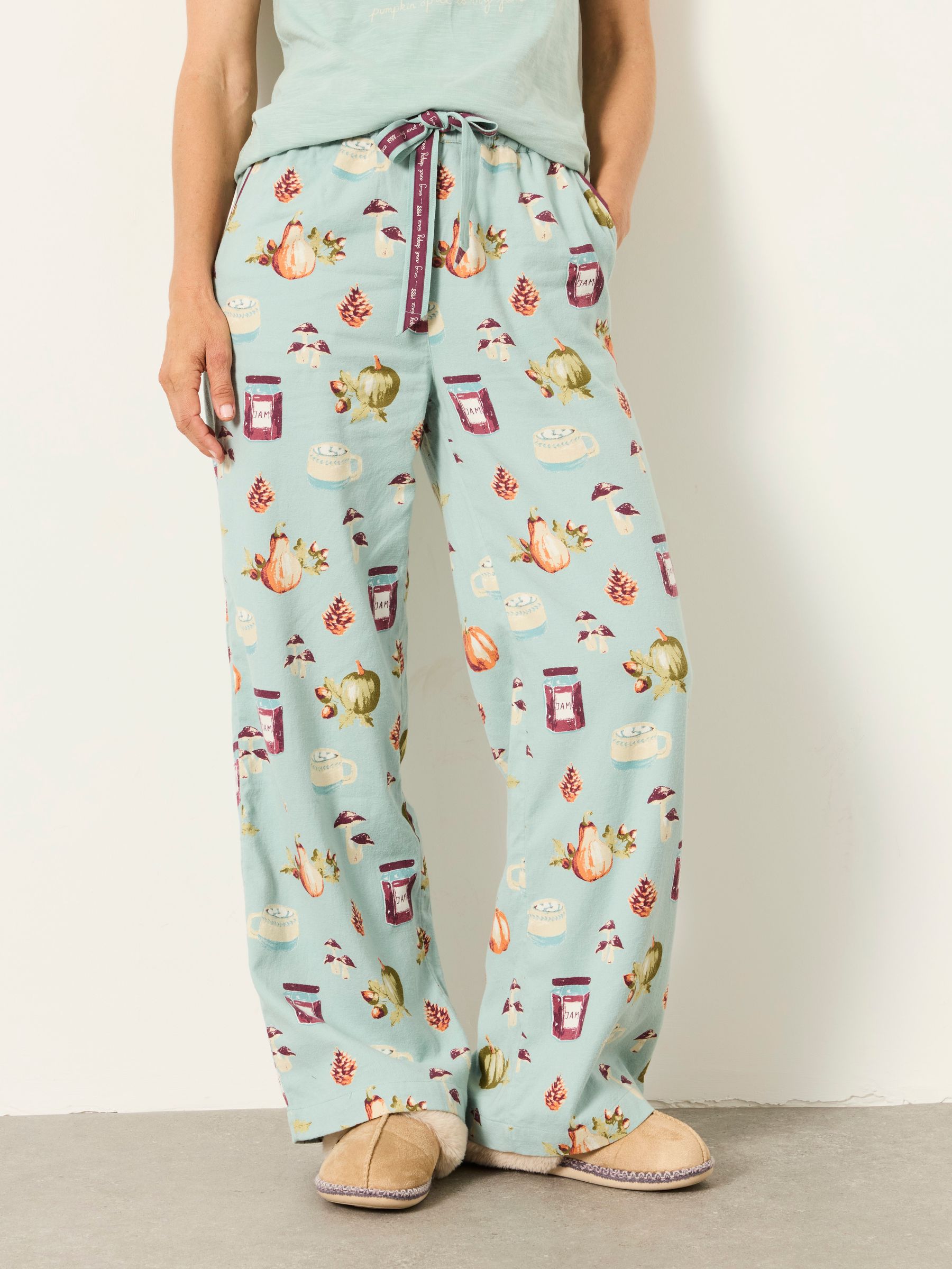 Lola Teal Green Autumn Print Wide Leg Pyjama Bottoms - Image 1 of 6