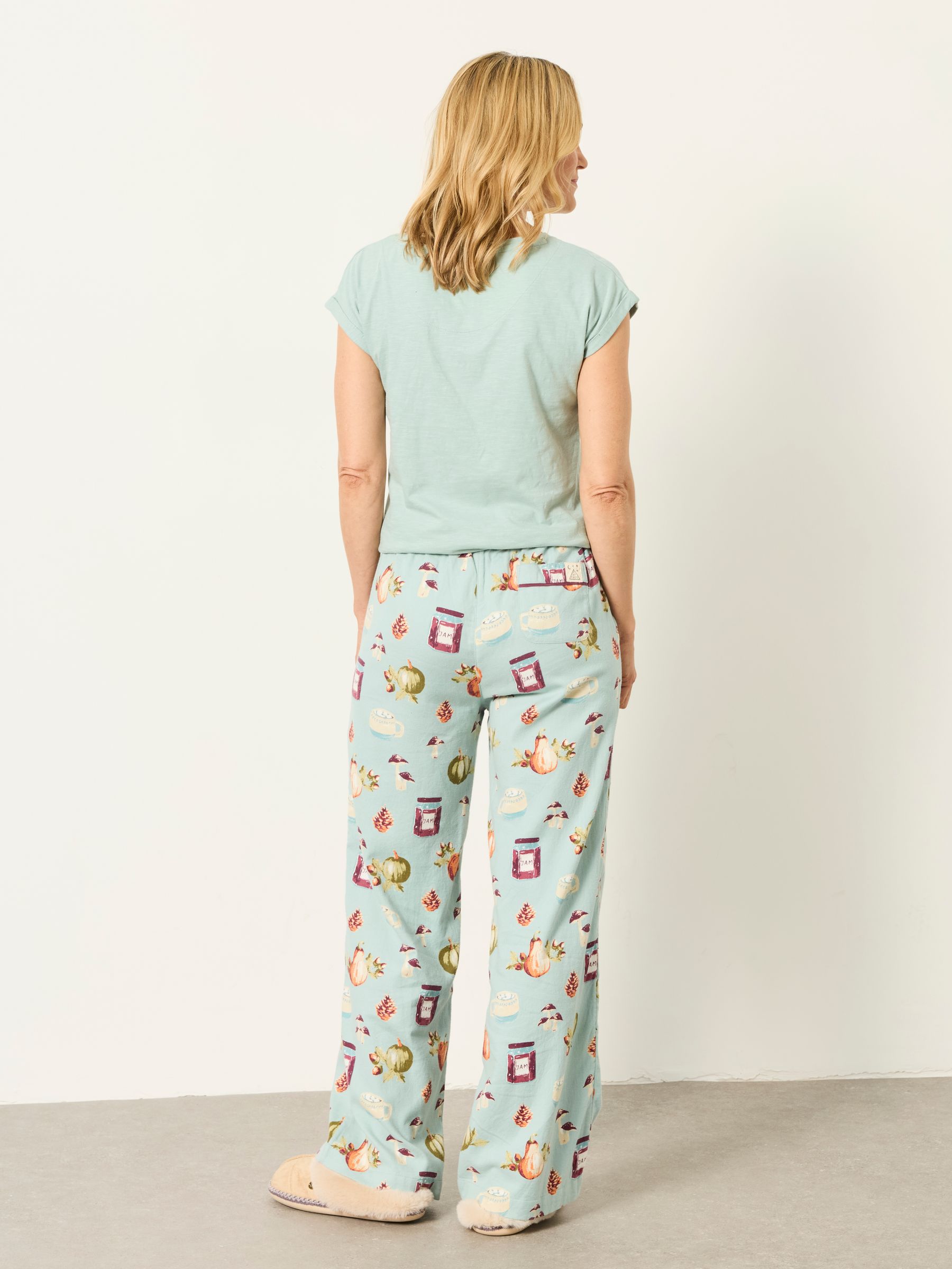 Lola Teal Green Autumn Print Wide Leg Pyjama Bottoms - Image 2 of 6 Lola Teal Green Autumn Print Wide Leg Pyjama Bottoms - Image 2 of 6