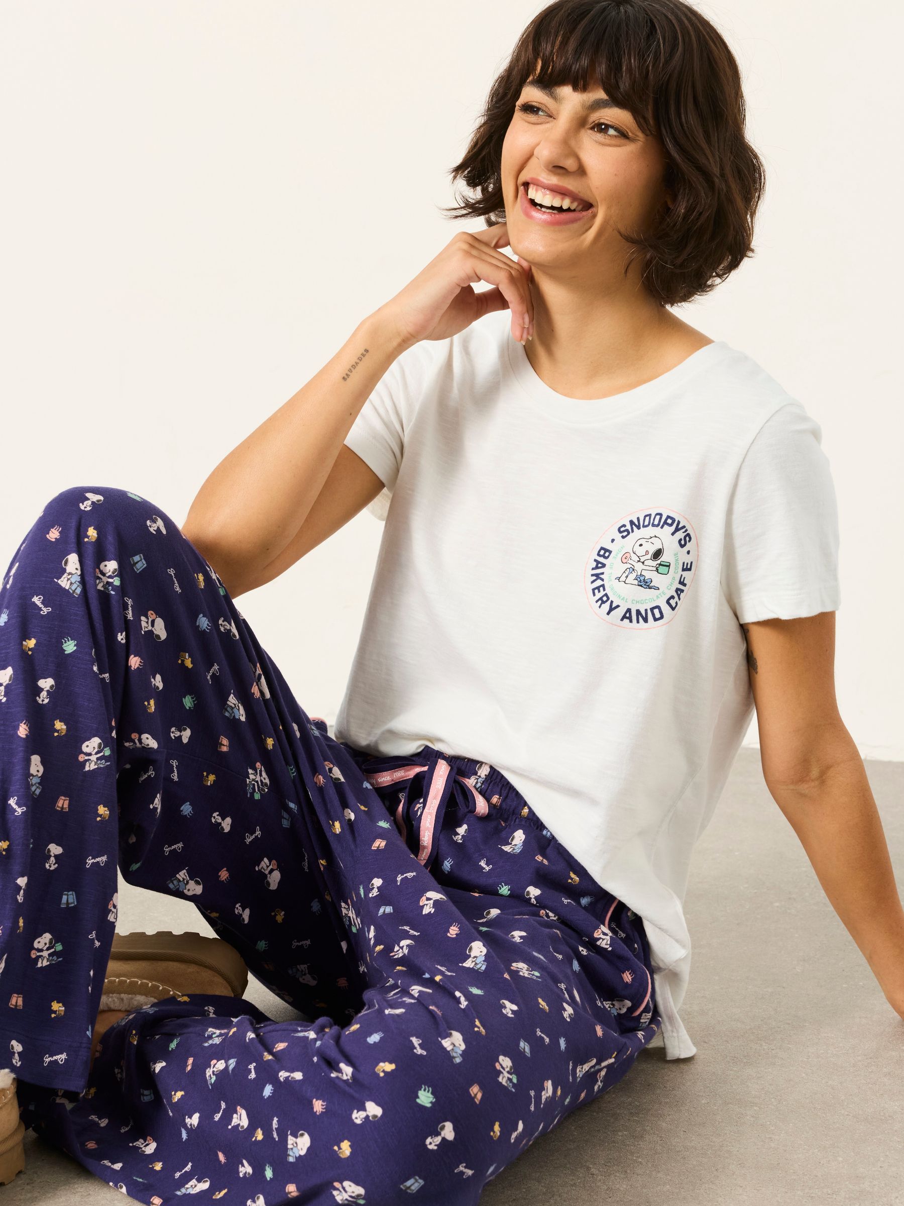 Navy Blue Cafe Snoopy Pant and Tee Pyjama Set - Image 3 of 7