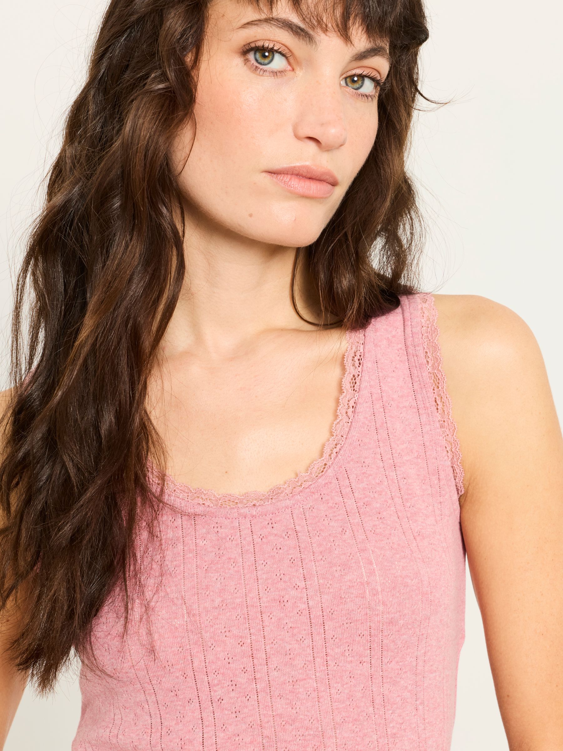 Olivia Pink Pointelle Lace Trim Vest - Image 4 of 6