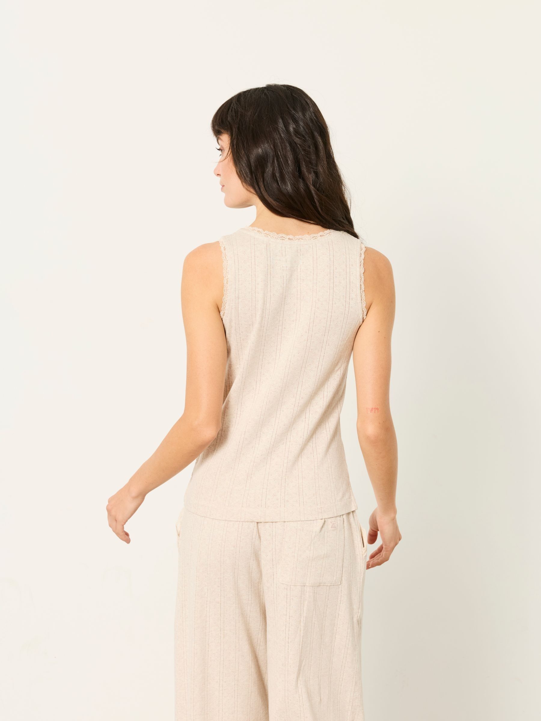 Olivia Oatmeal Pointelle Lace Trim Vest - Image 2 of 7