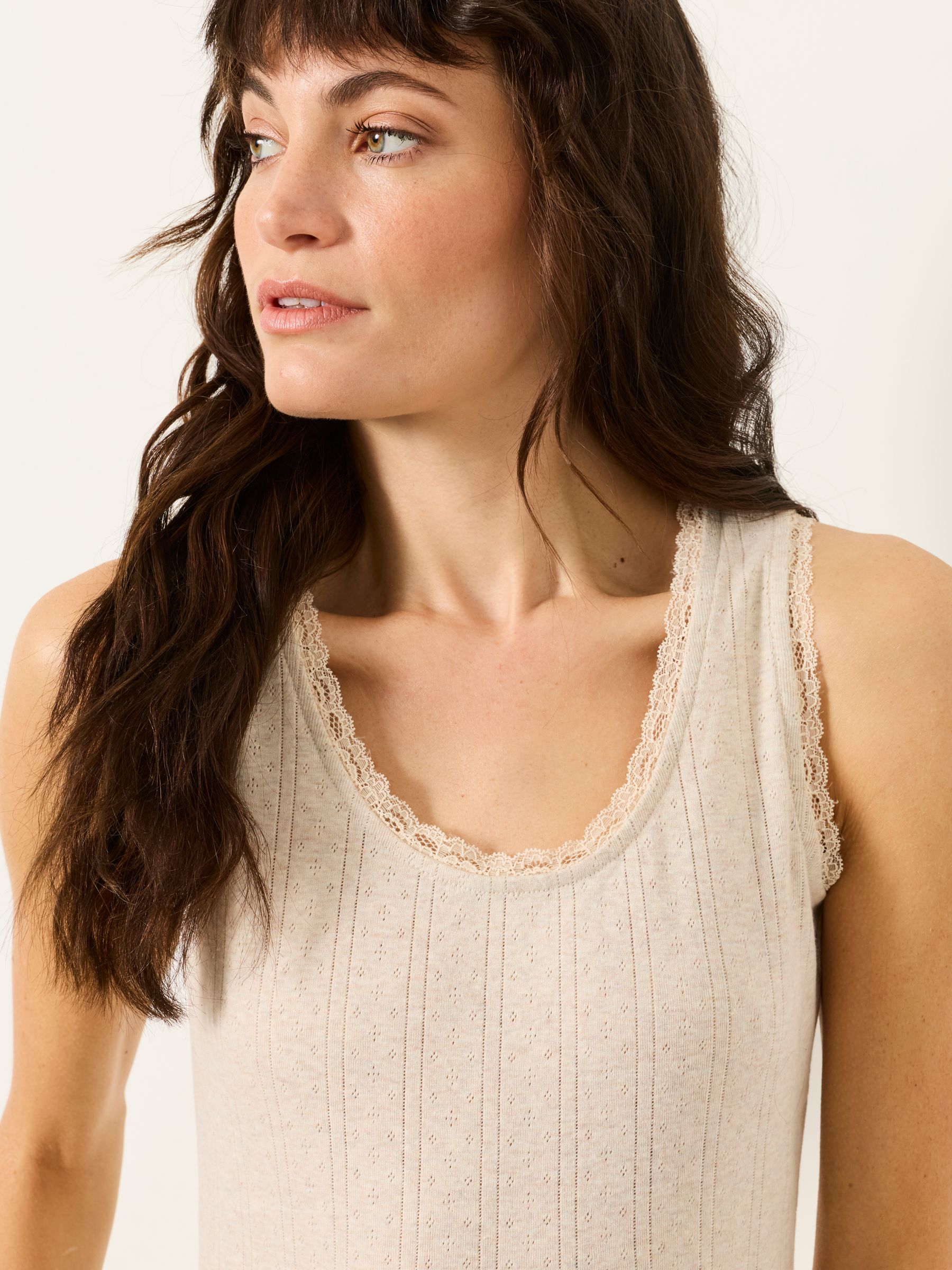 Olivia Oatmeal Pointelle Lace Trim Vest - Image 3 of 7