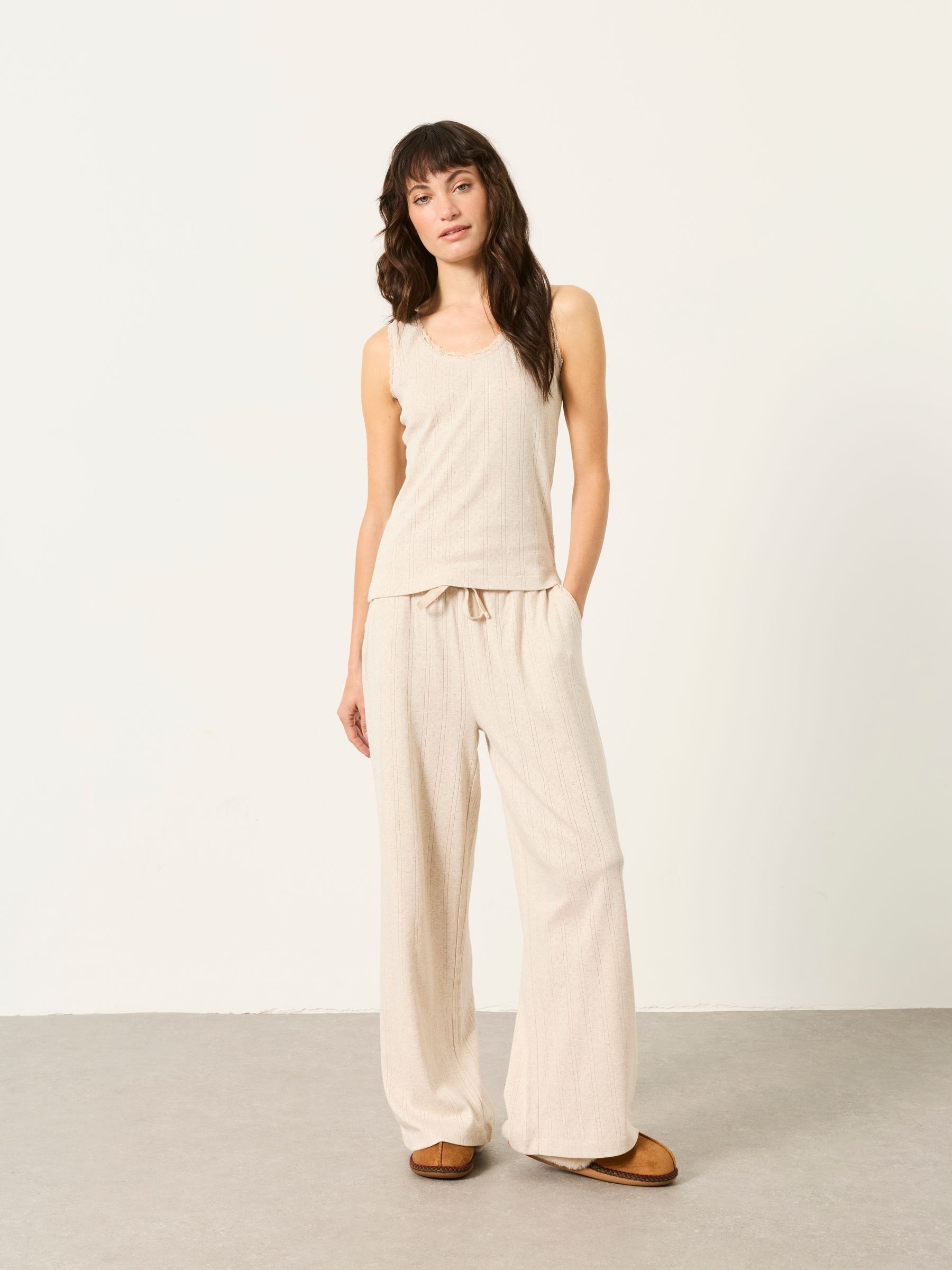Olivia Oatmeal Pointelle Lace Trim Vest - Image 4 of 7