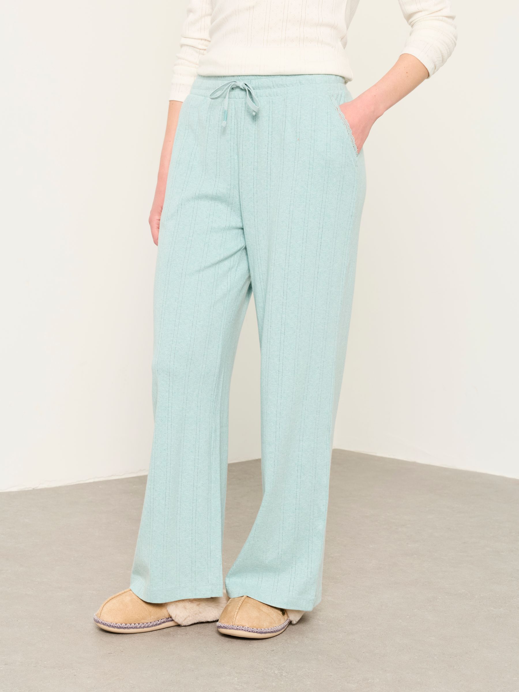 Lola Light Green Pointelle Wide Leg Trousers - Image 1 of 7
