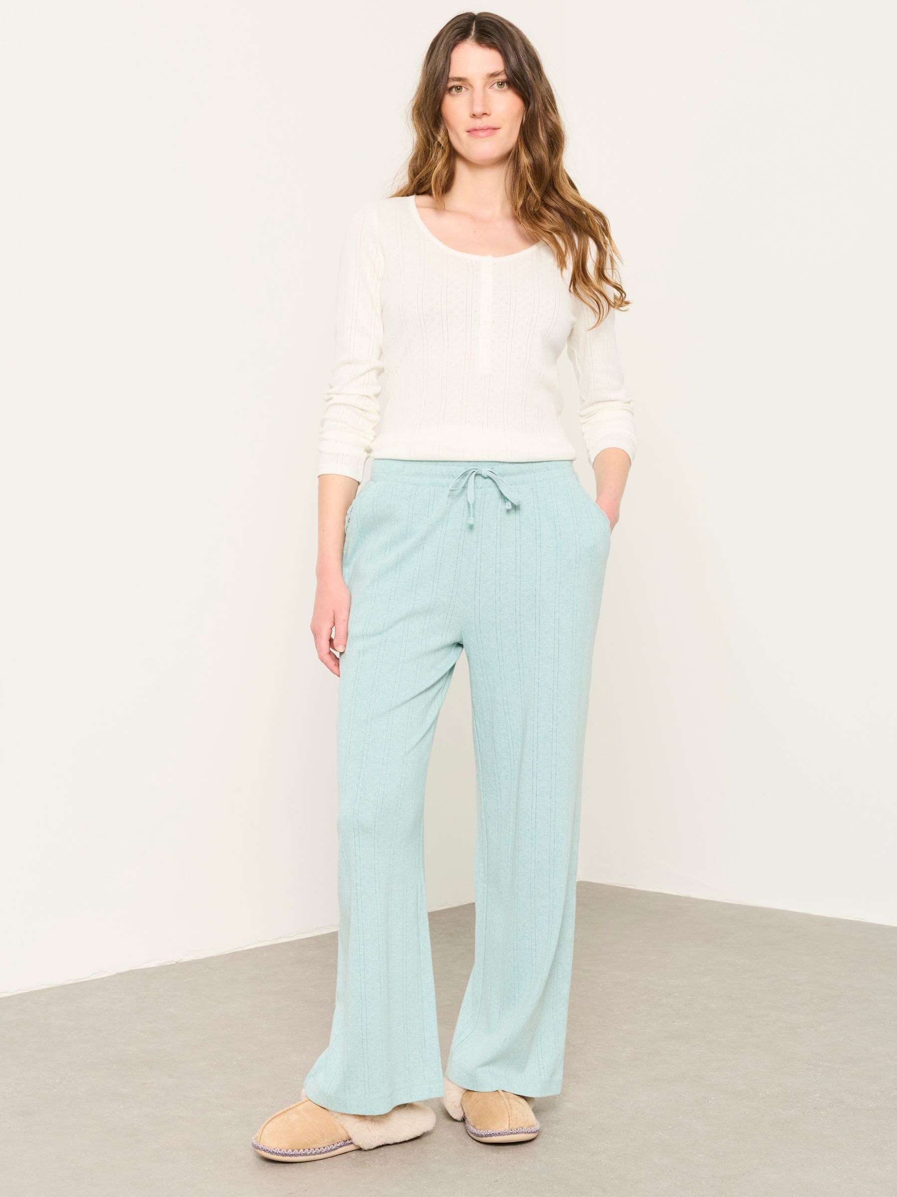 Lola Light Green Pointelle Wide Leg Trousers - Image 3 of 7