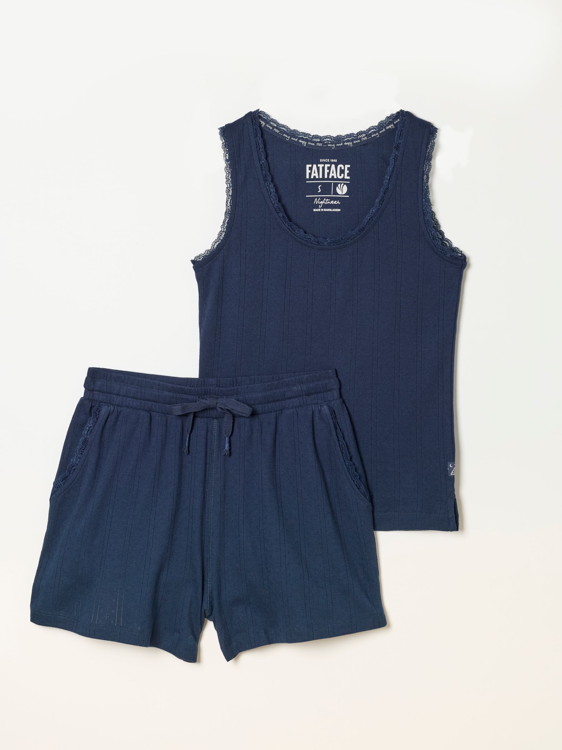 2 Piece Navy Blue Pointelle Short Pyjama Set - Image 1 of 2