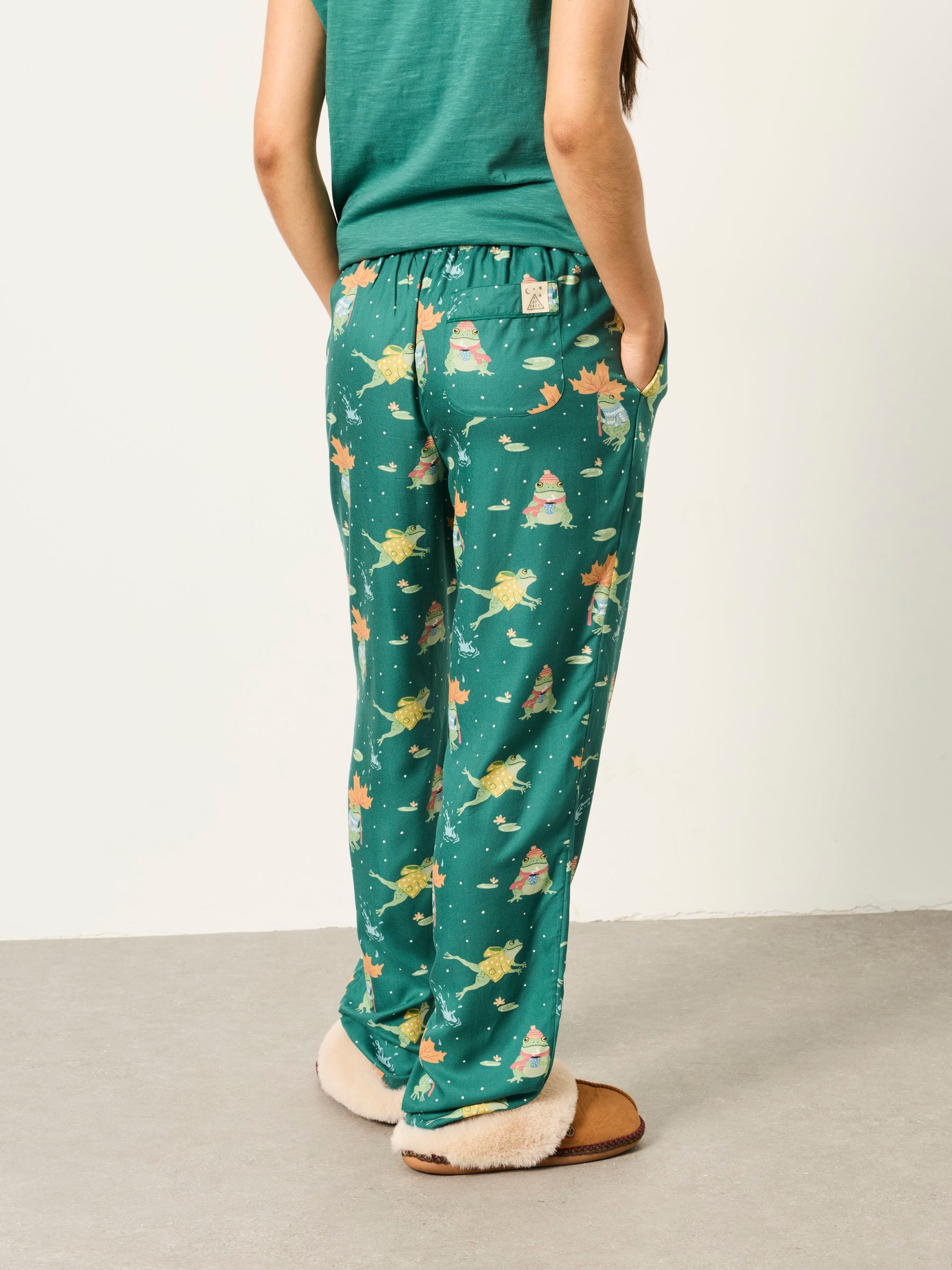 Ruby Teal Blue Frog Relaxed Fit Pyjama Bottoms - Image 2 of 6 Ruby Teal Blue Frog Relaxed Fit Pyjama Bottoms - Image 2 of 6