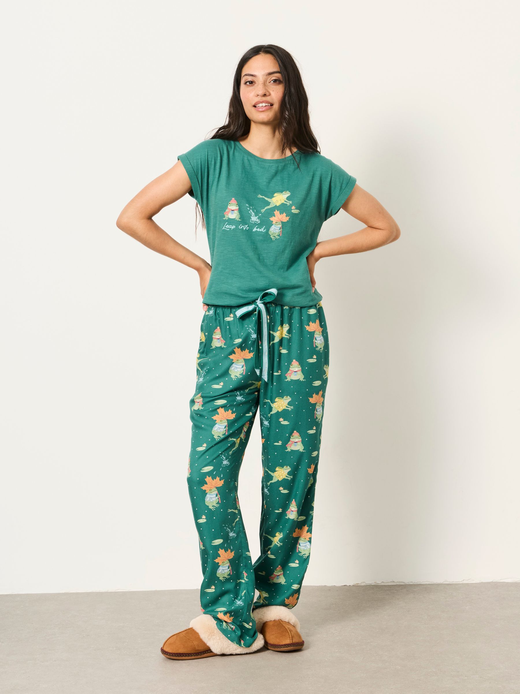 Ruby Teal Blue Frog Relaxed Fit Pyjama Bottoms - Image 4 of 6