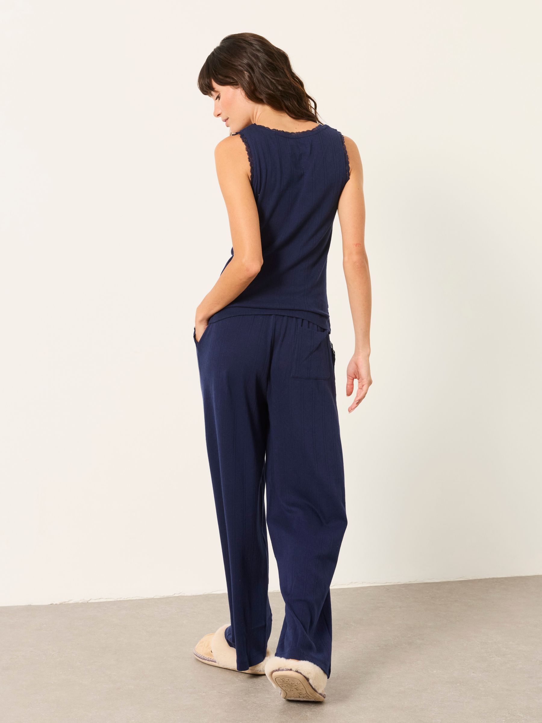 Navy Pointelle Wide Leg Trouser and Vest Set - Image 2 of 7