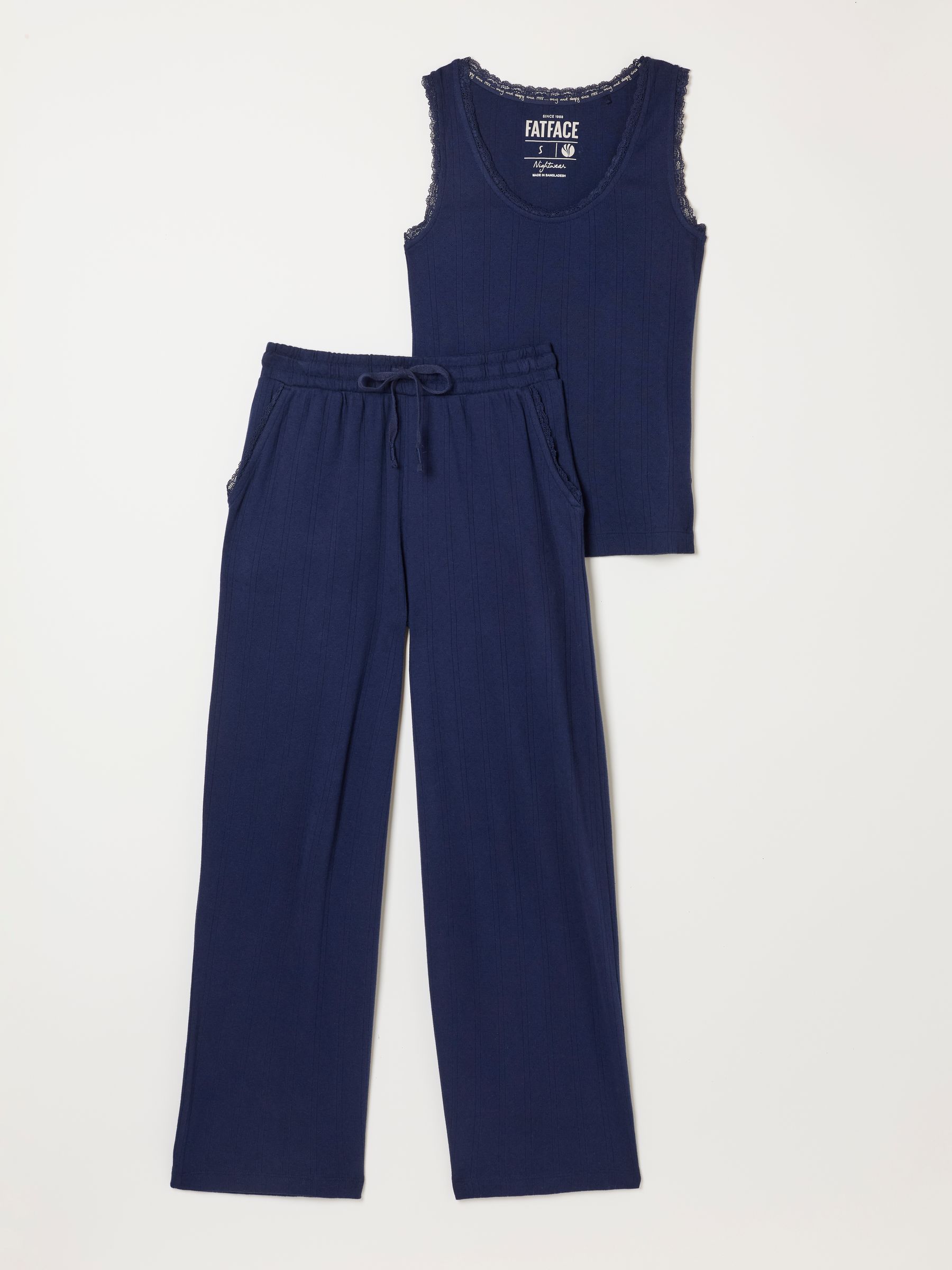 Navy Pointelle Wide Leg Trouser and Vest Set - Image 6 of 7