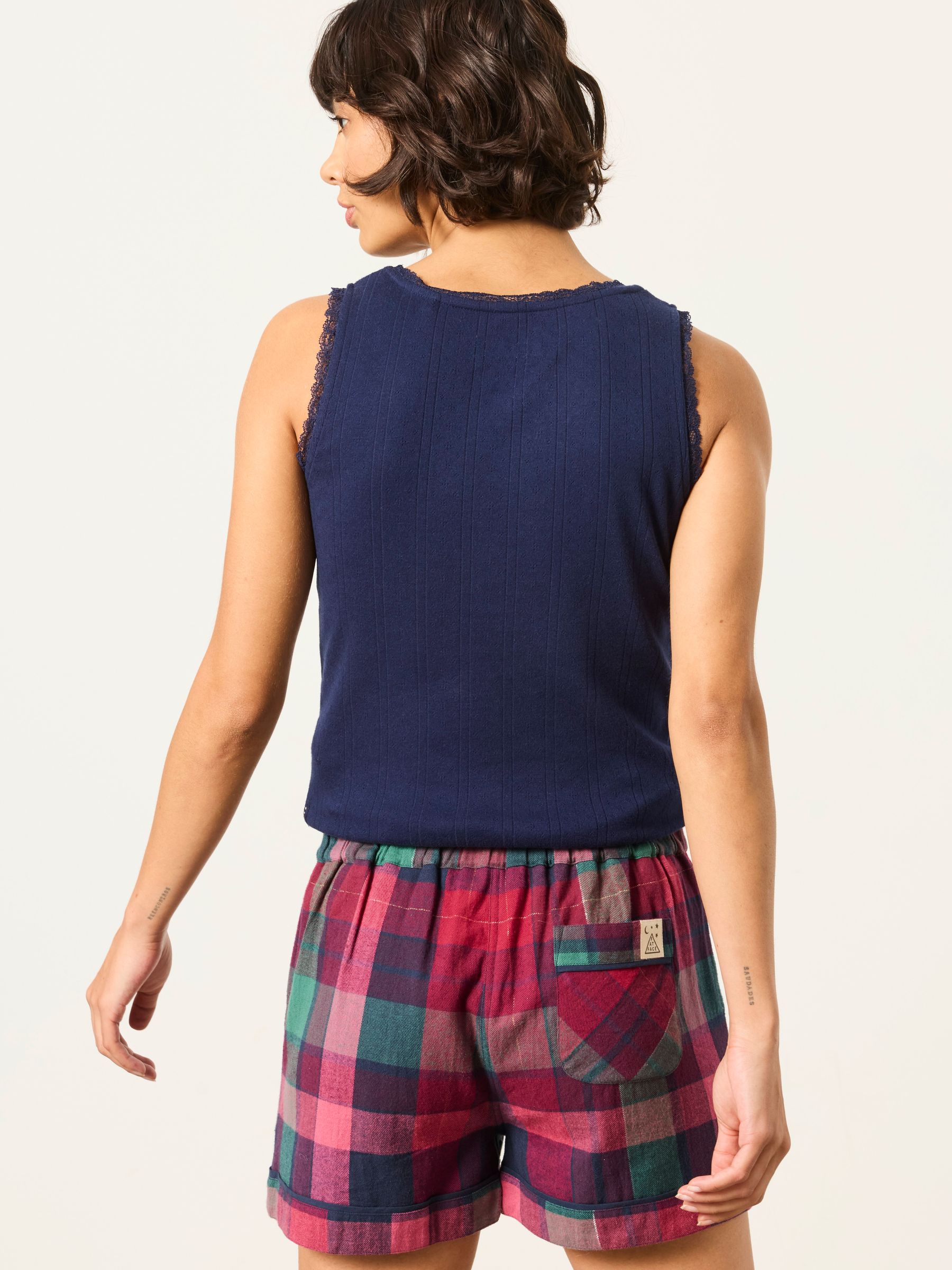 Purple Metallic Check Pyjama Shorts - Image 2 of 5 Purple Metallic Check Pyjama Shorts - Image 2 of 5