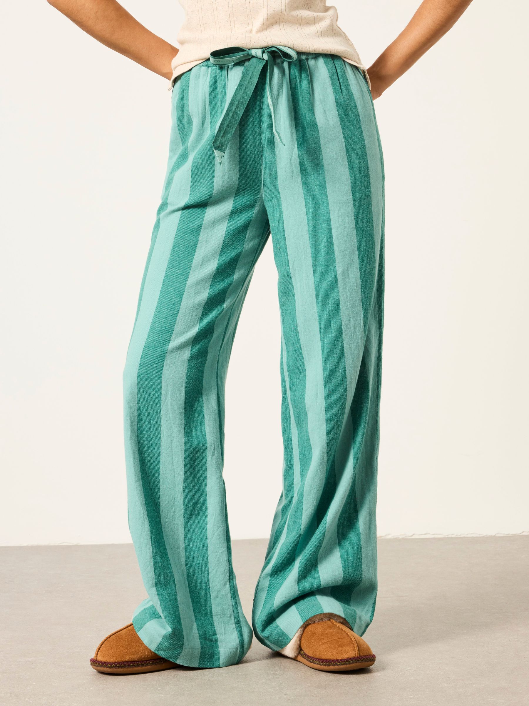 Lola Green Stripe Wide Leg Pyjama Bottoms - Image 1 of 6