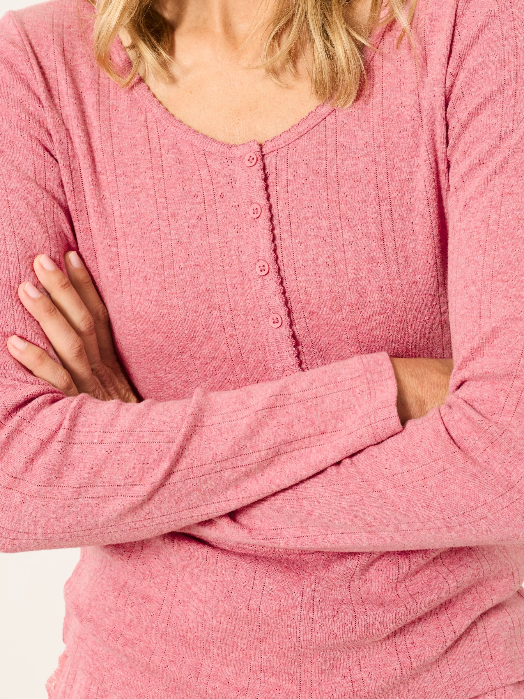 Hattie Pink Henley Pointelle Top - Image 3 of 6