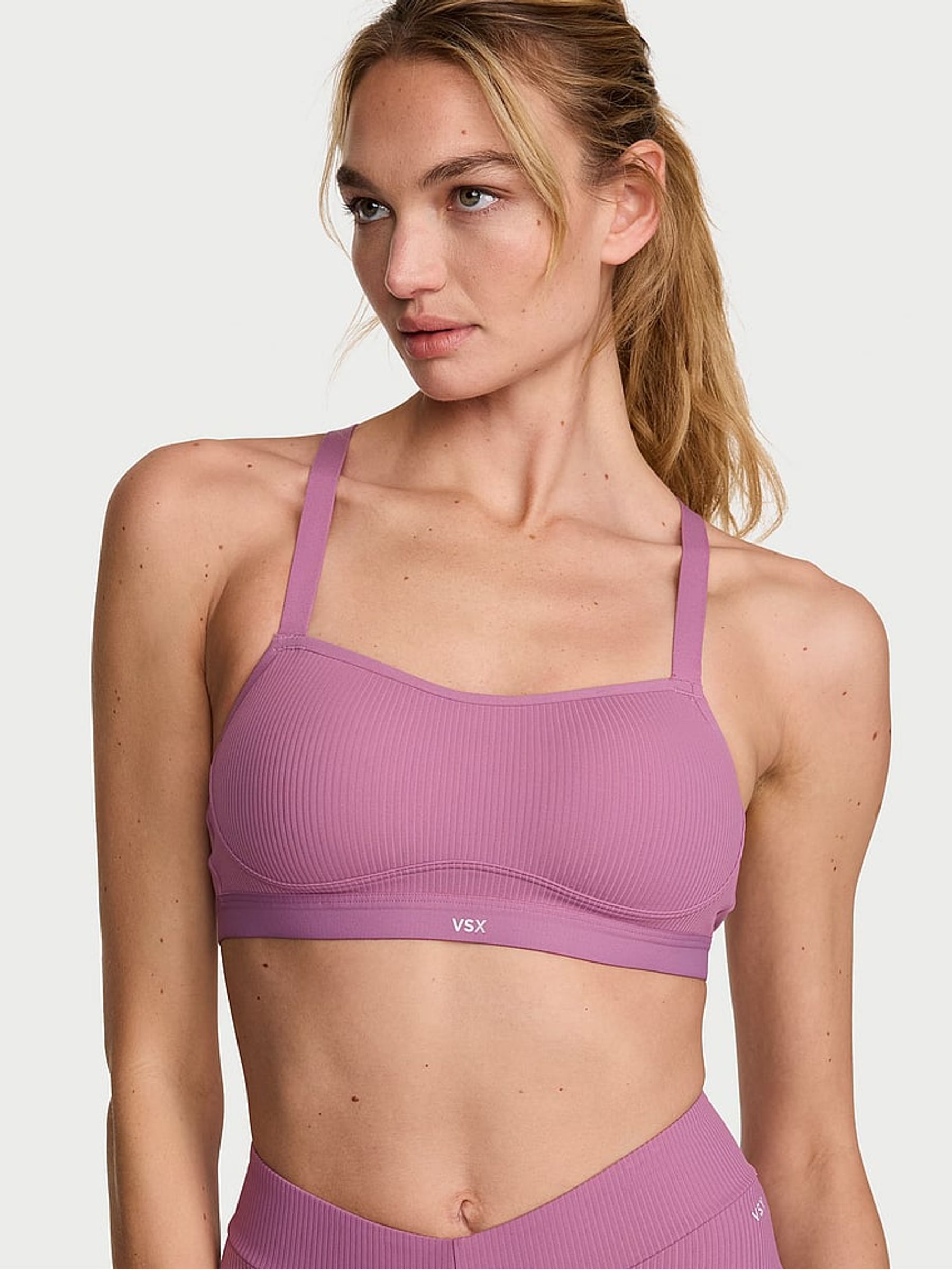 Violet Frost Purple Ribbed Angel Elevate Medium Support Sports Bra - Image 1 of 2 Violet Frost Purple Ribbed Angel Elevate Medium Support Sports Bra - Image 1 of 2
