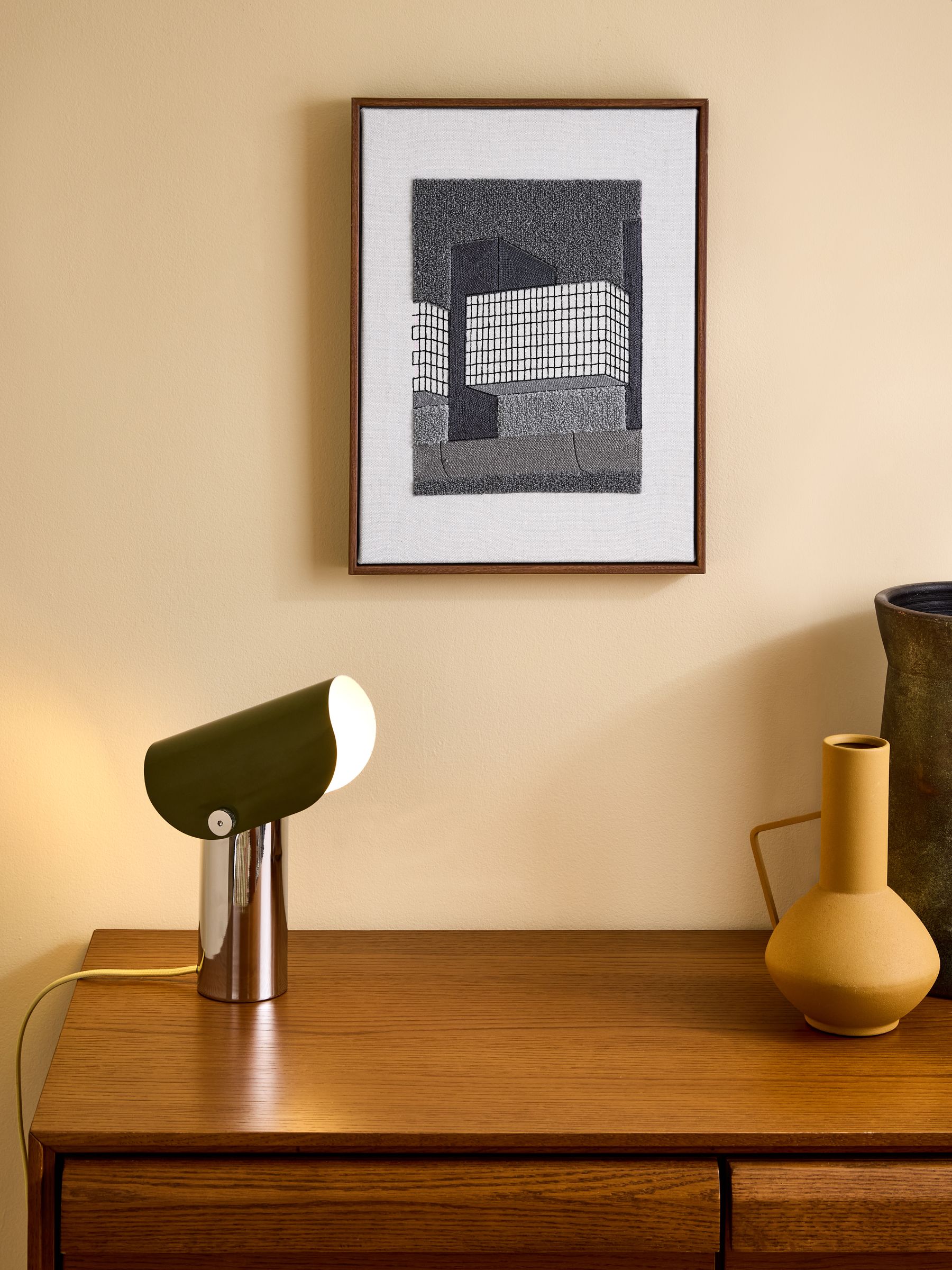 Block Embroidered Wall Art in Grey - Image 1 of 5