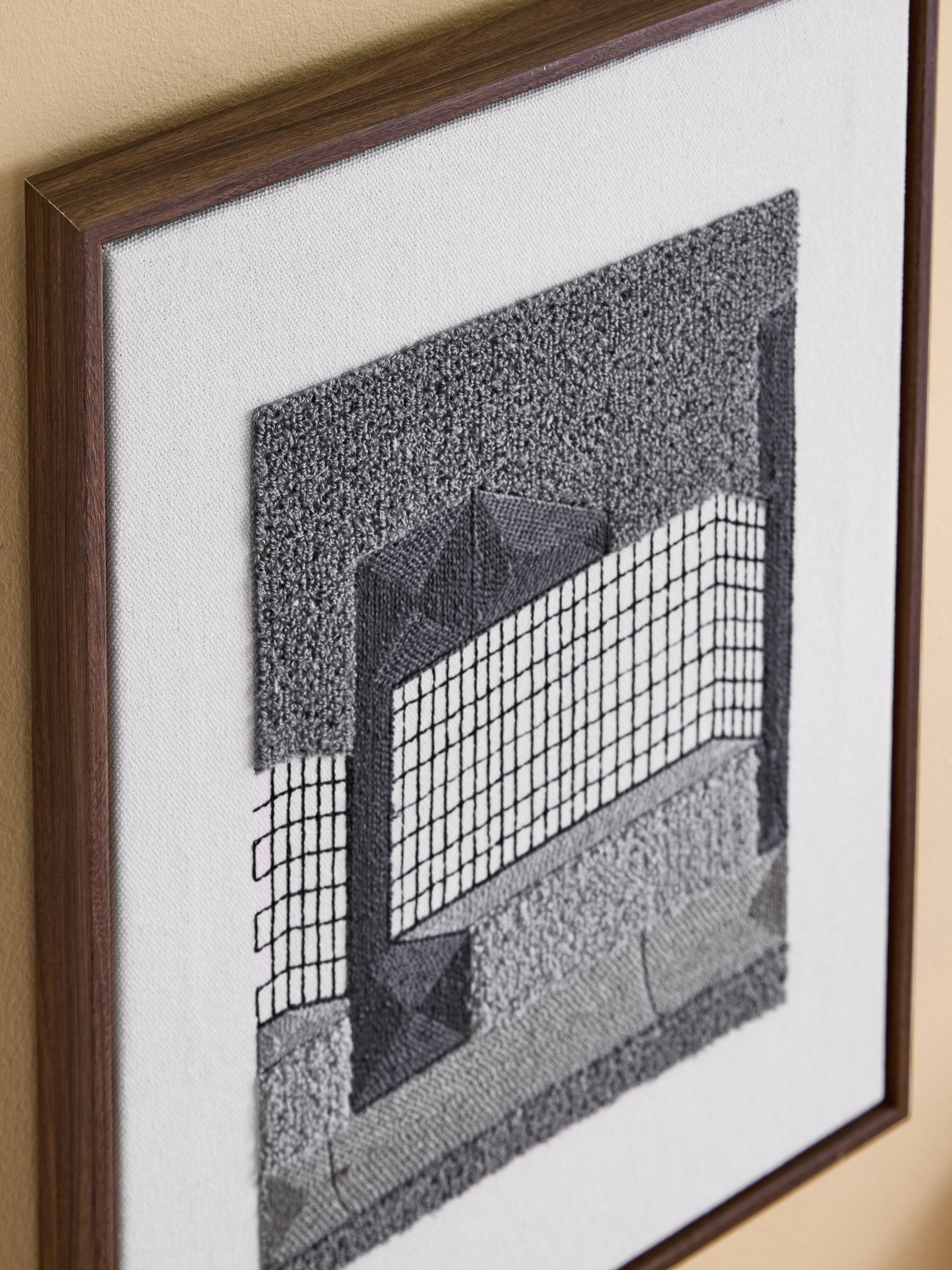 Block Embroidered Wall Art in Grey - Image 2 of 5