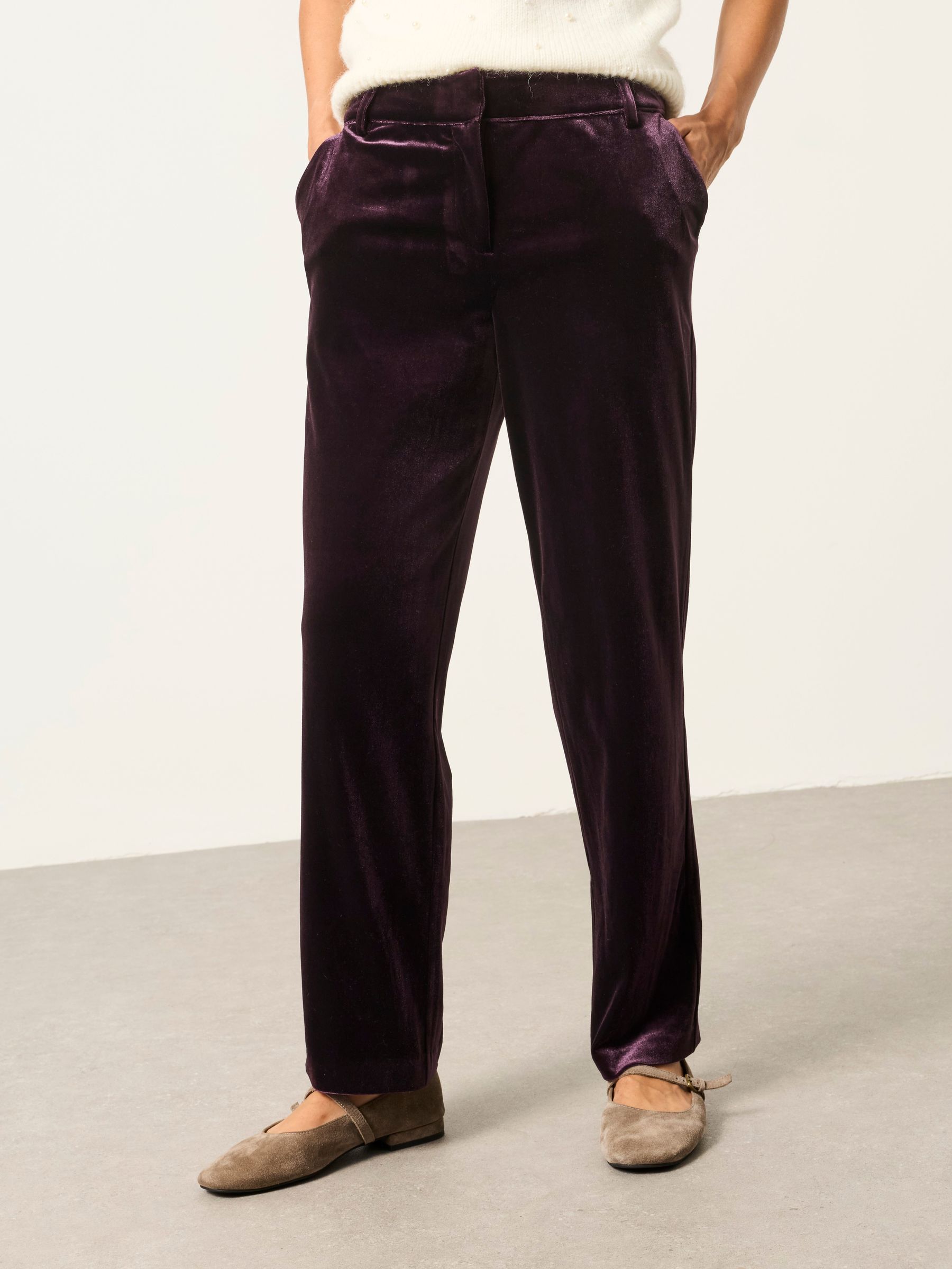 Tilly Plum Purple Tapered Velvet Trousers - Image 1 of 7 Tilly Plum Purple Tapered Velvet Trousers - Image 1 of 7