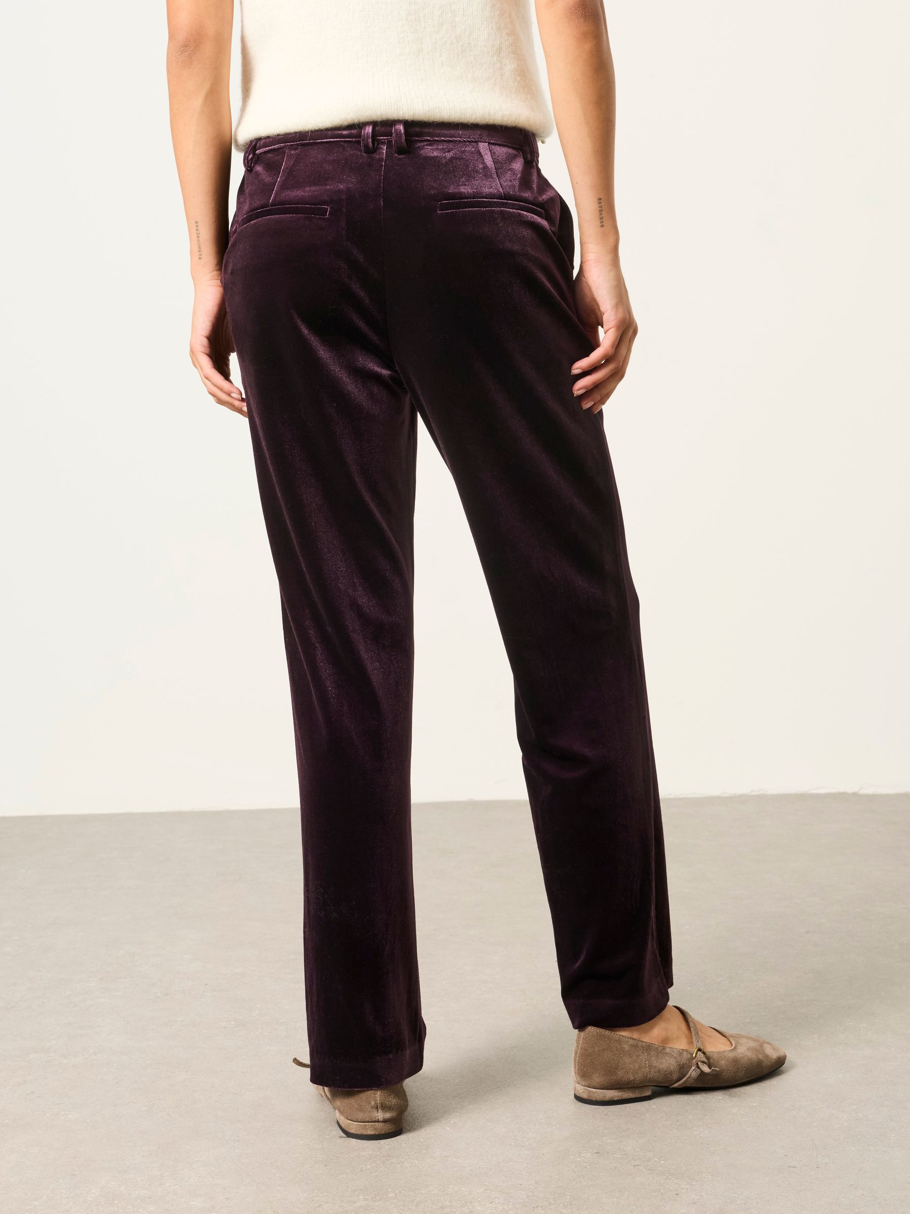 Tilly Plum Purple Tapered Velvet Trousers - Image 2 of 7