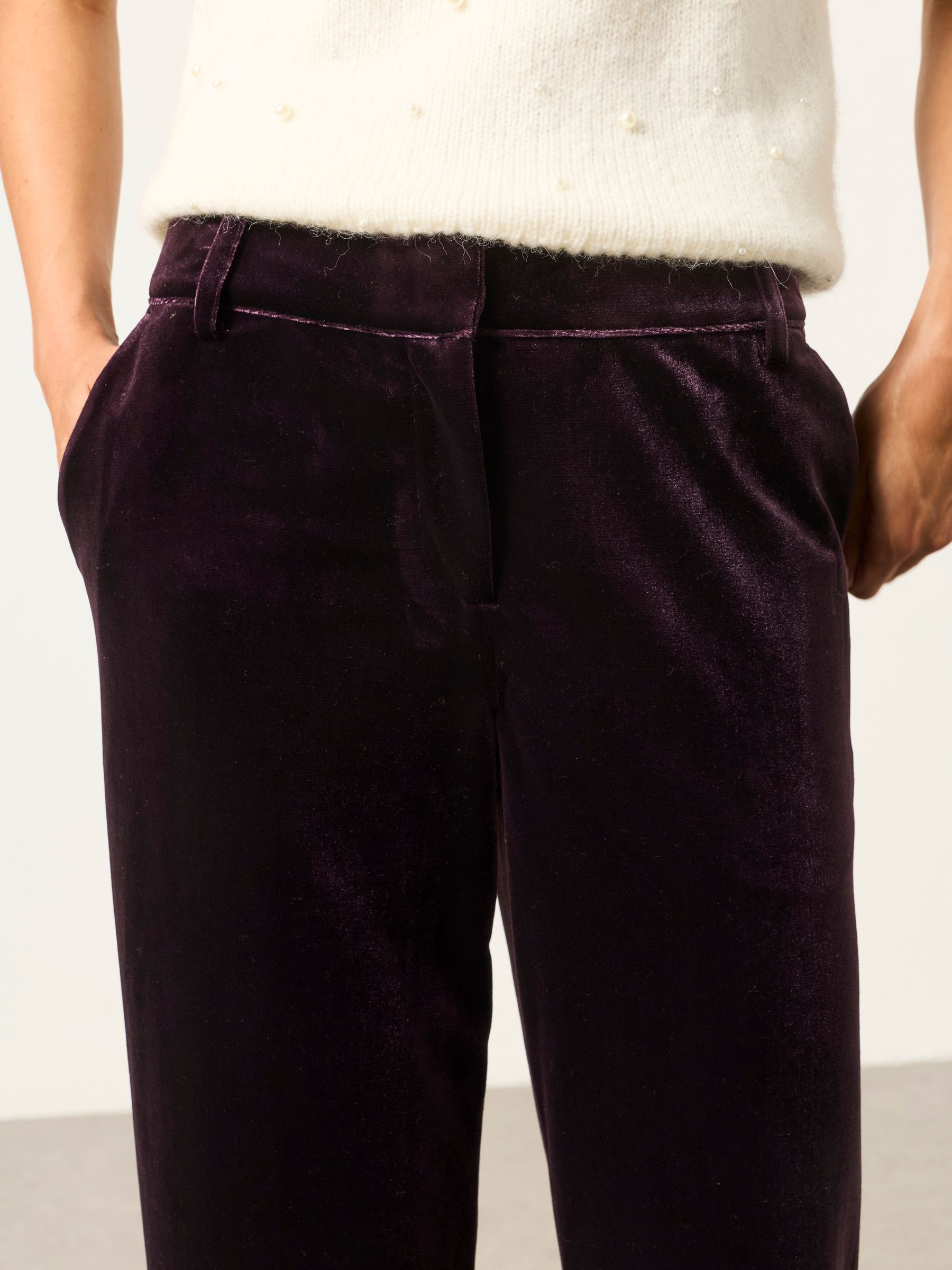 Tilly Plum Purple Tapered Velvet Trousers - Image 3 of 7