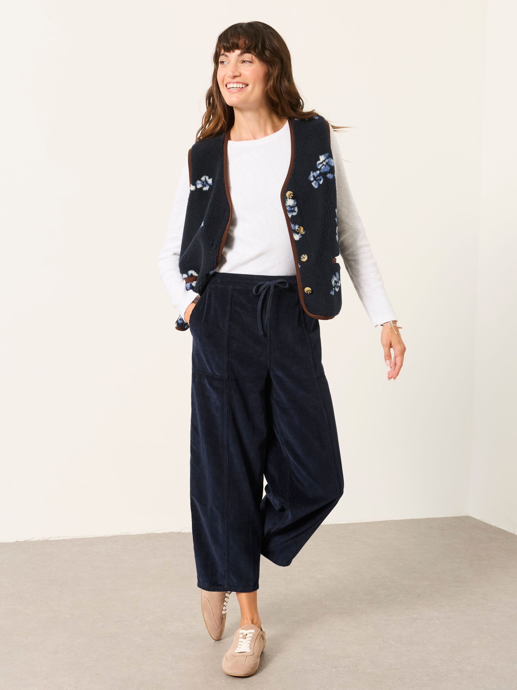 Alev Navy Barrel Cropped Cord Trousers - Image 4 of 6