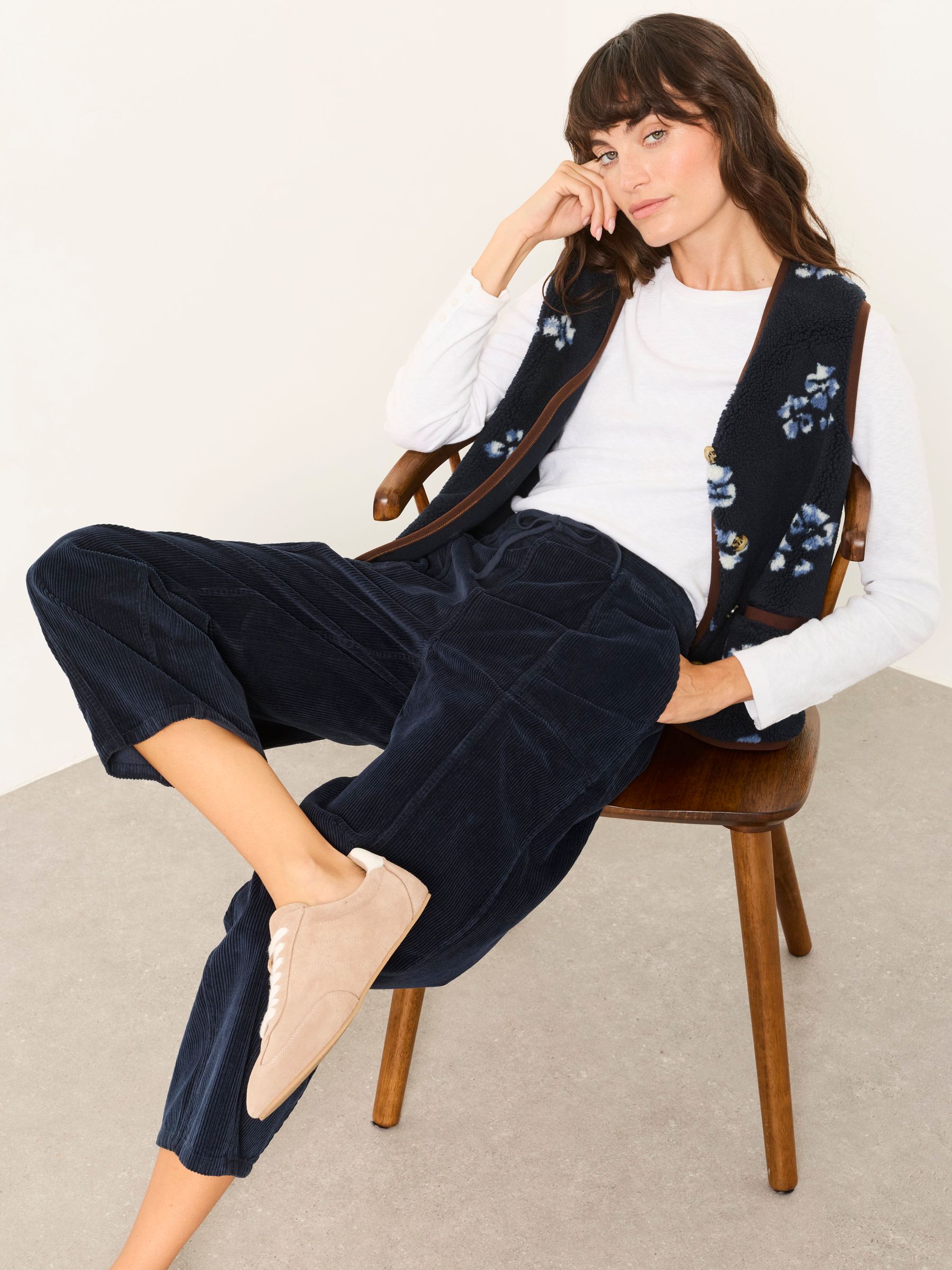 Alev Navy Barrel Cropped Cord Trousers - Image 5 of 6