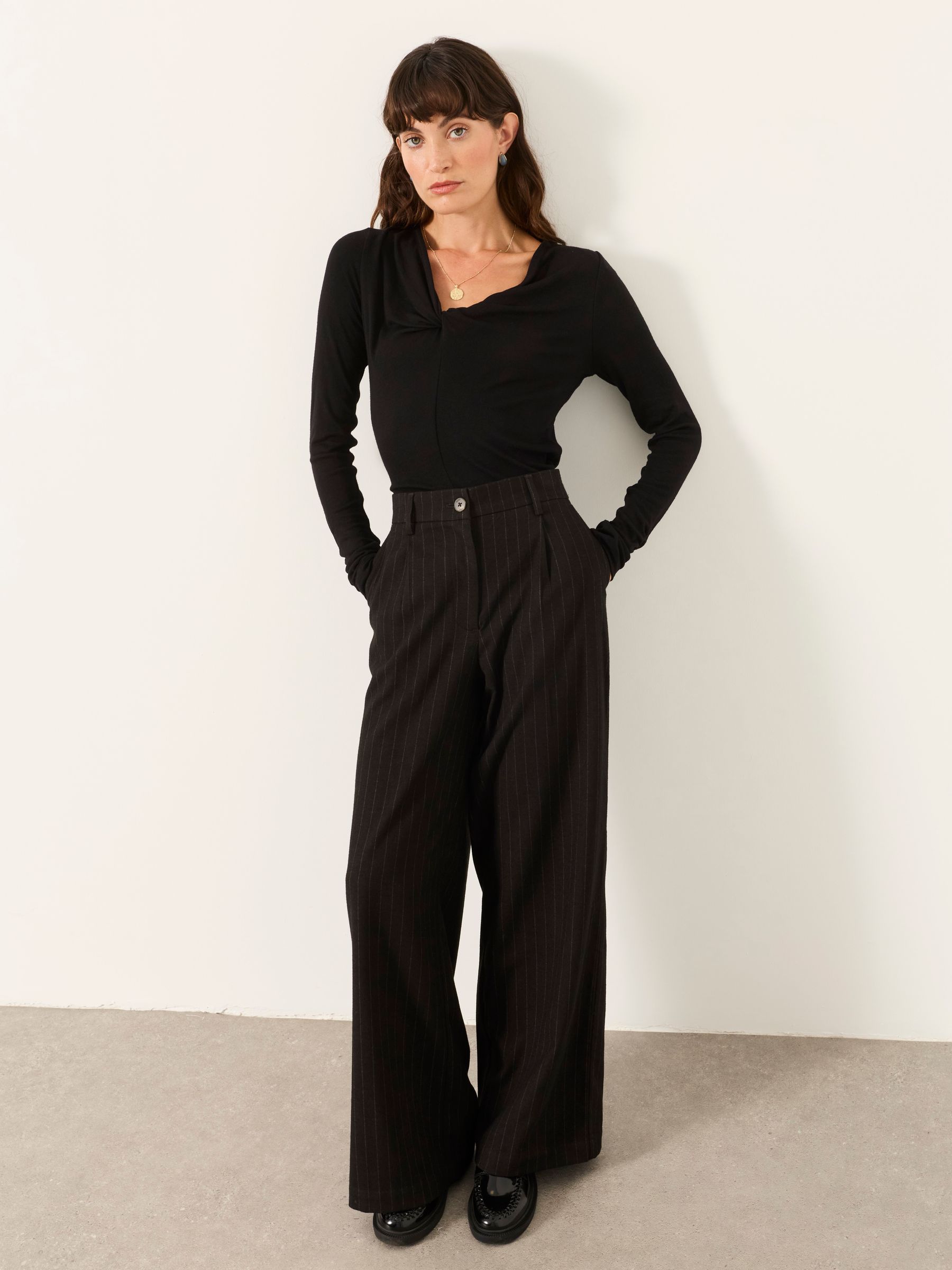 Amelie Black Pinstripe Wide leg Trousers - Image 3 of 5