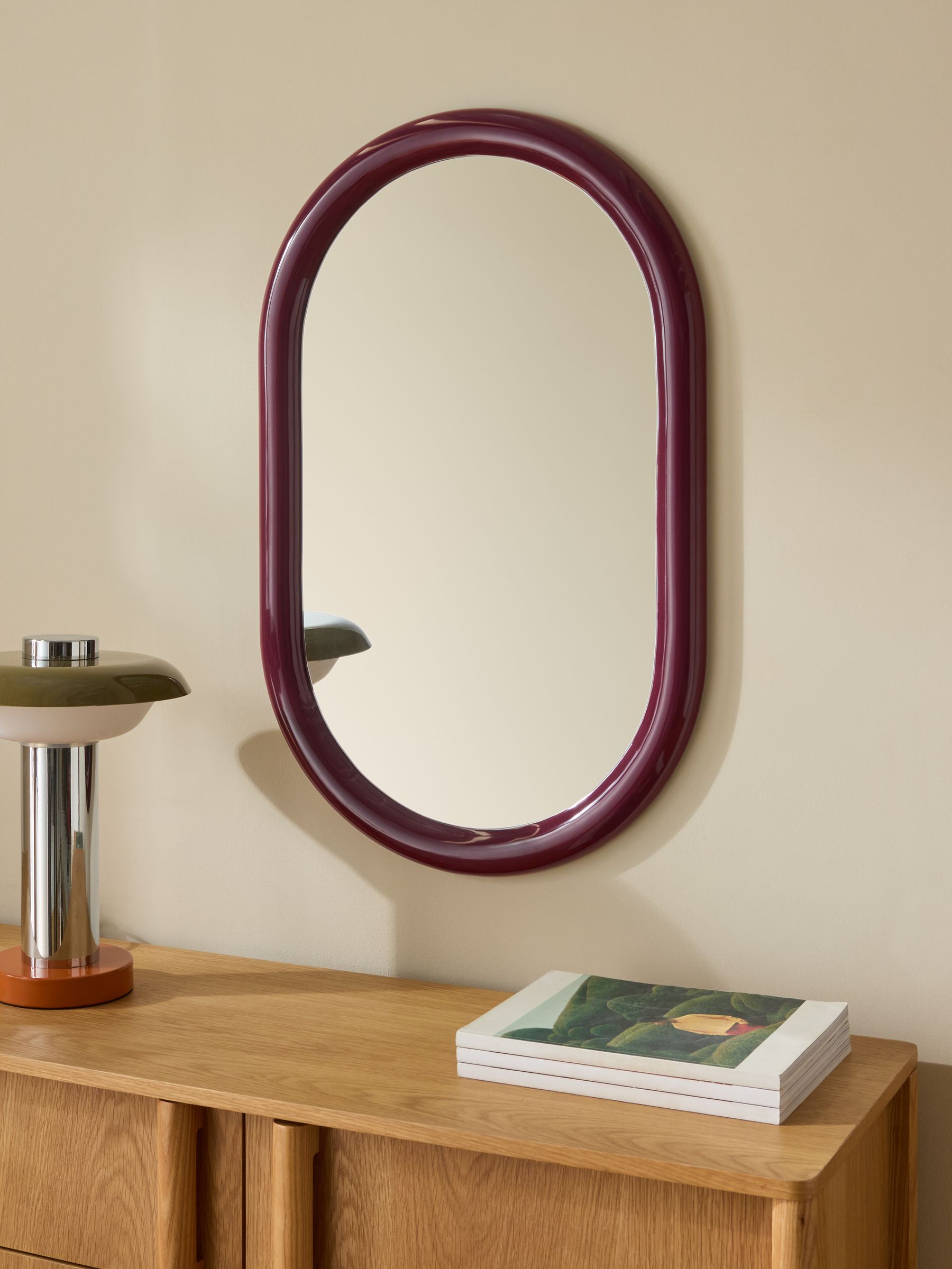 Reya Oval Mirror in Burgundy Red - Image 1 of 5