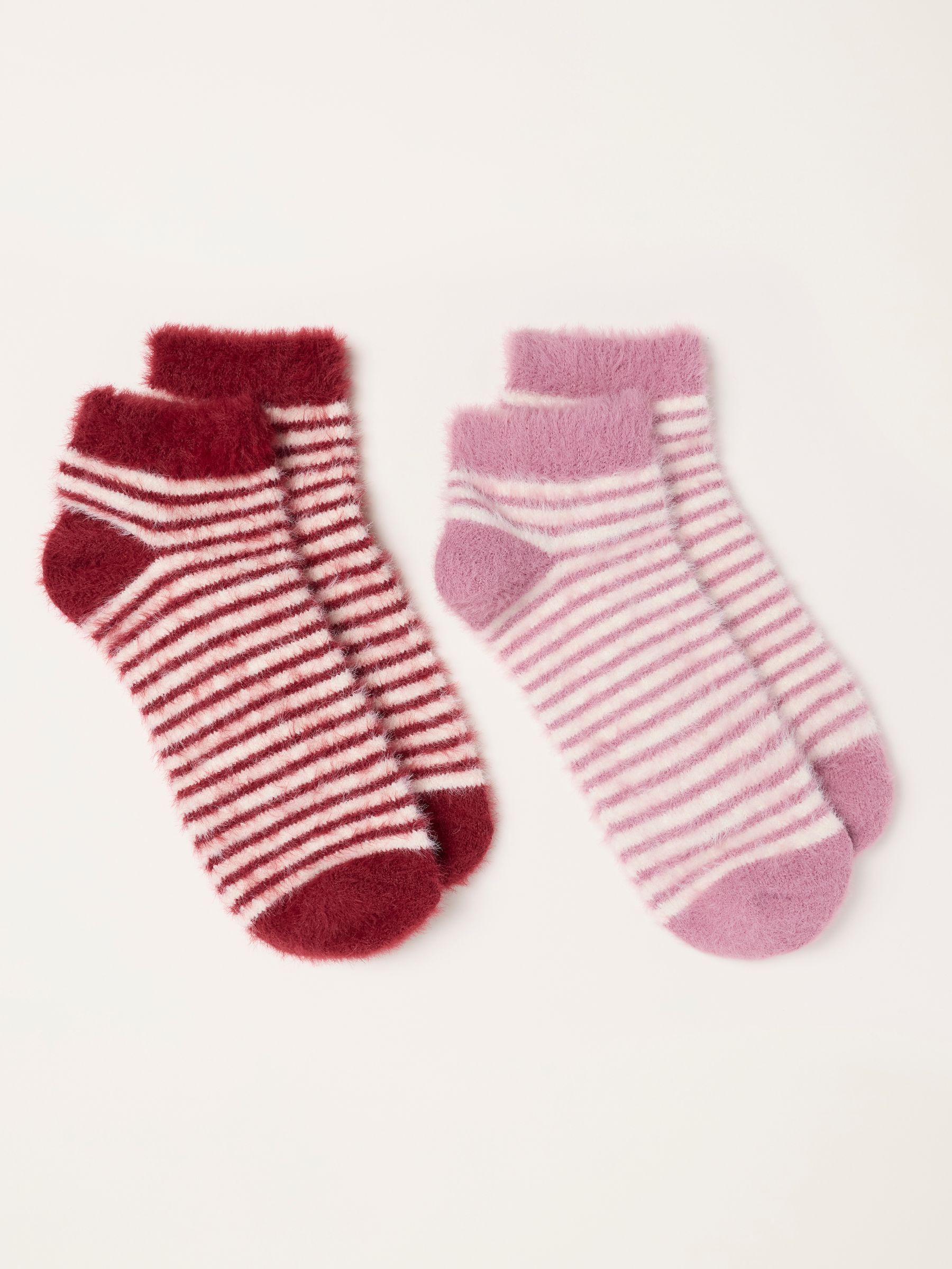 Pink 2 Pairs of Fluffy Stripe Socks - Image 2 of 2