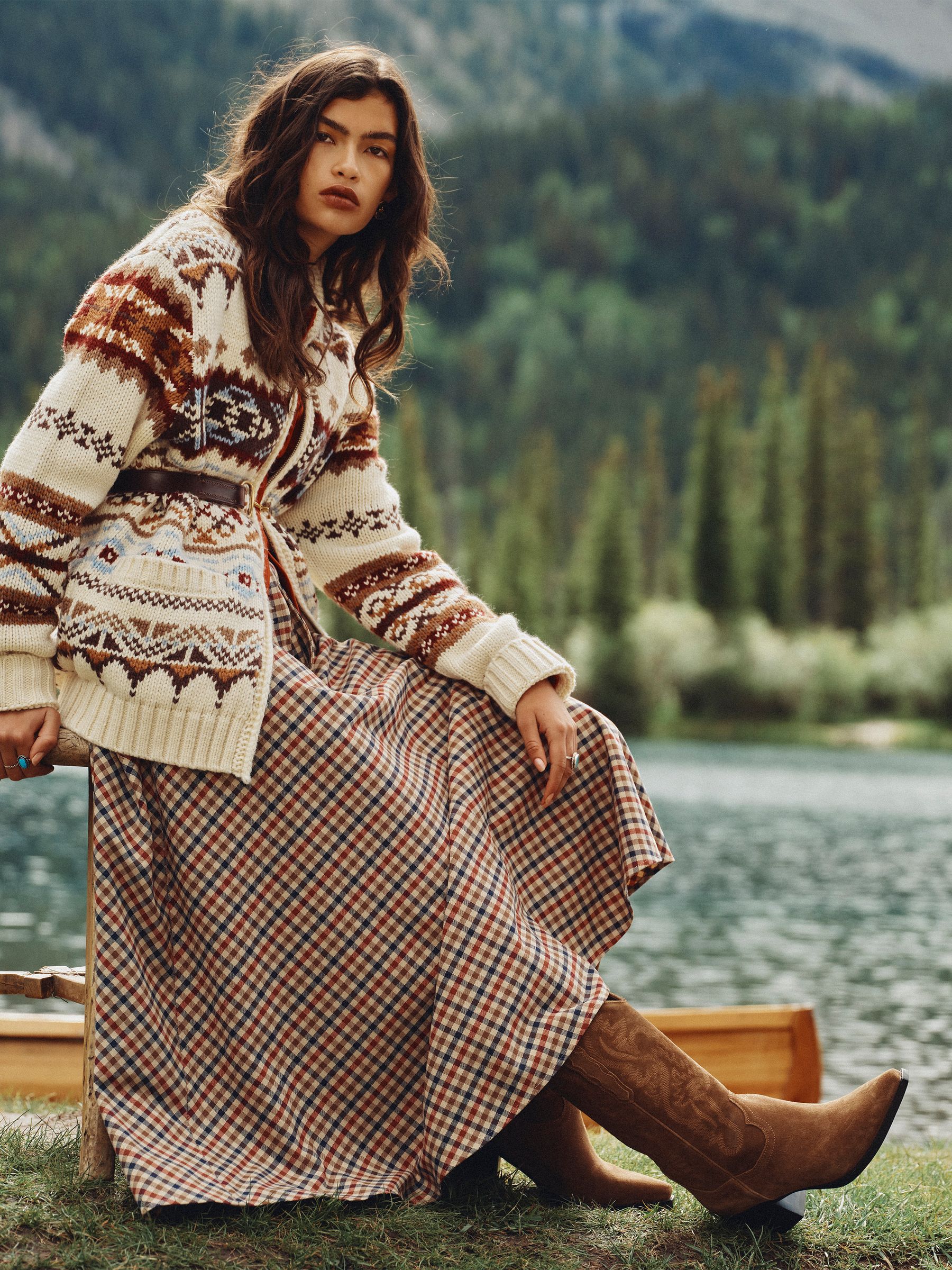 Emmy Brown Check Panel Midi Skirt - Image 1 of 9